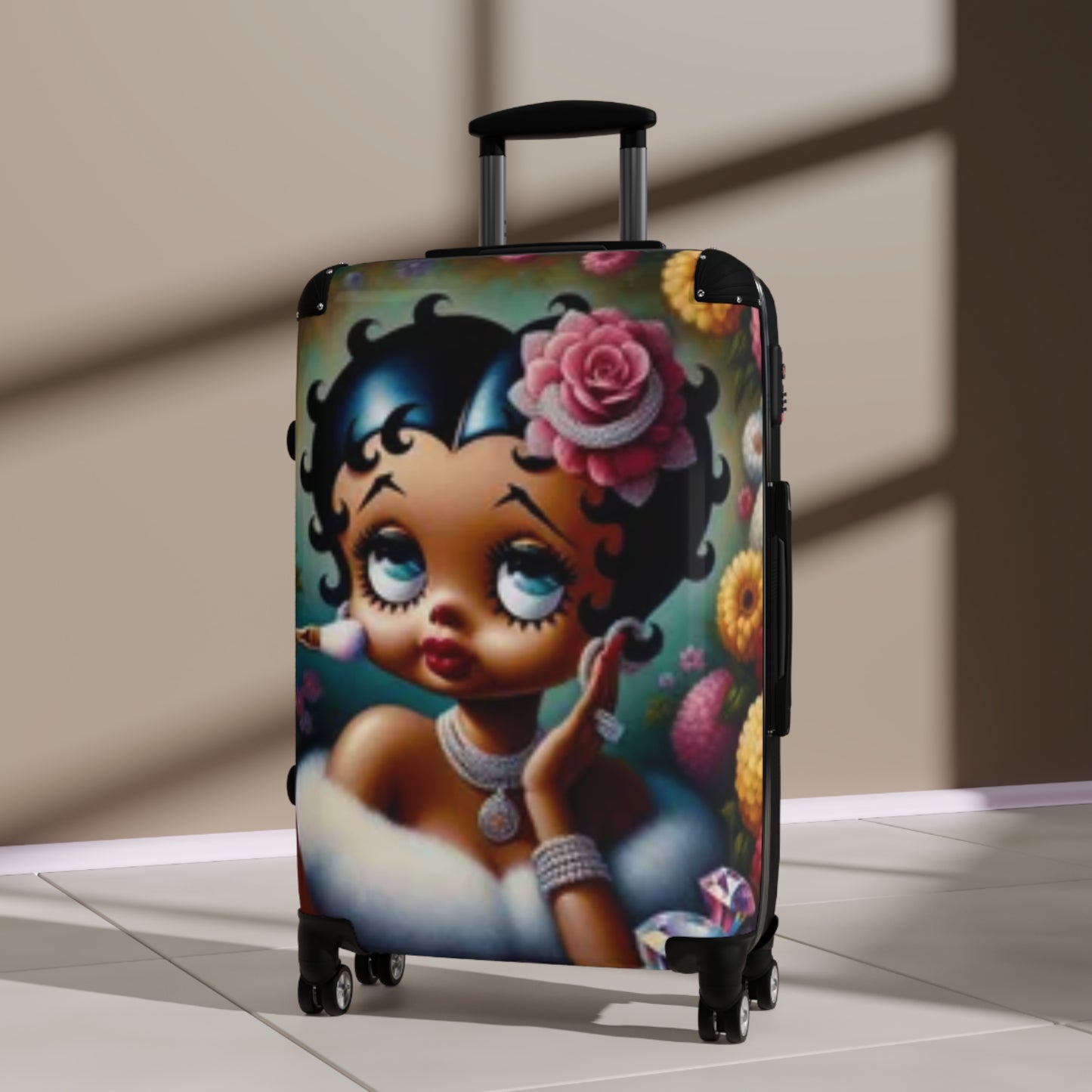 Vintage Style Suitcase with Betty Boop Design, Travel Luggage, Retro Carry-On, Gift for a Stylish Traveler, Unique Jetsetter Suitcase