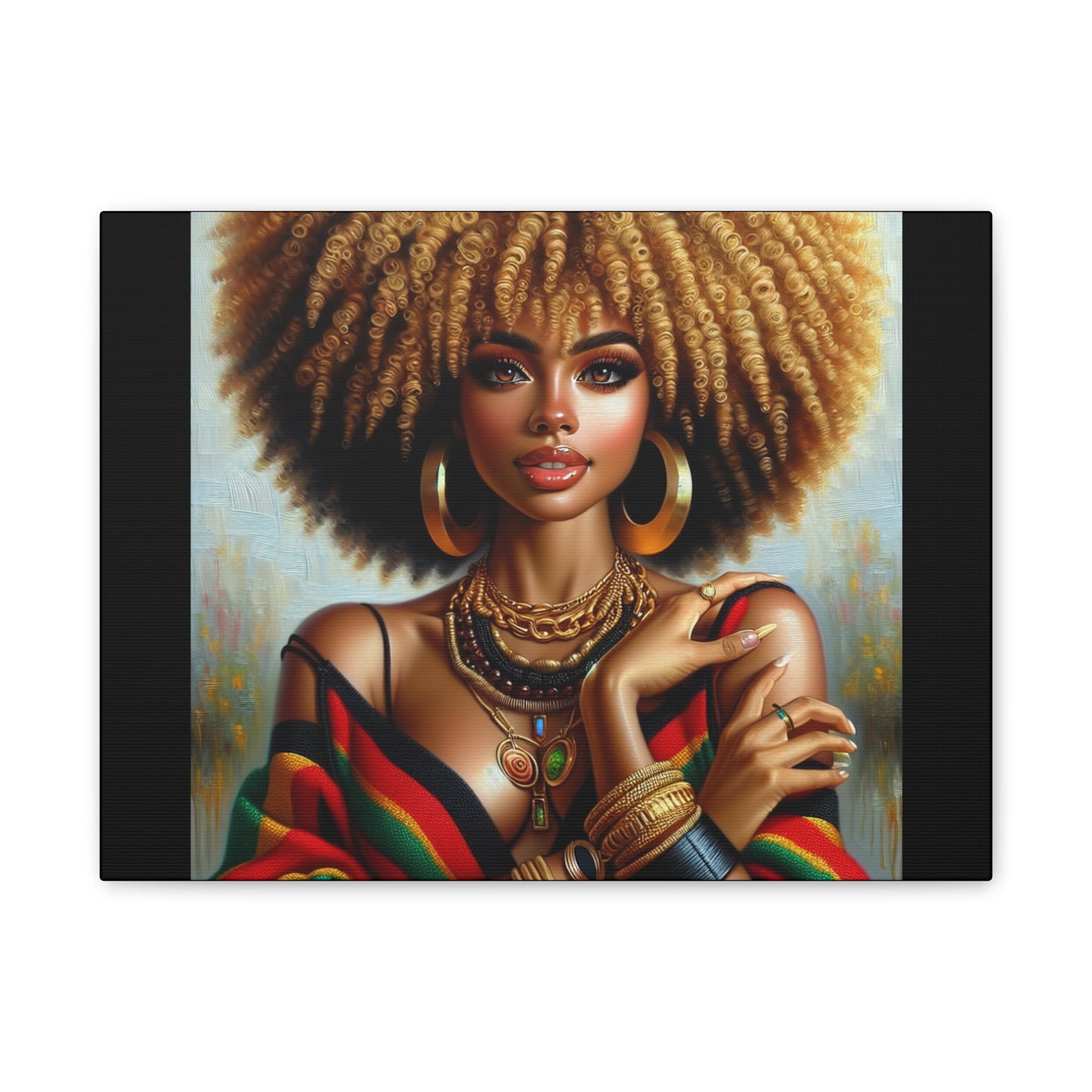 Stretched Canvas Art Print – Afrocentric Portrait, Black Woman Confidence Canvas Art in Afrocentric Colors, 92 % Women Merchandise