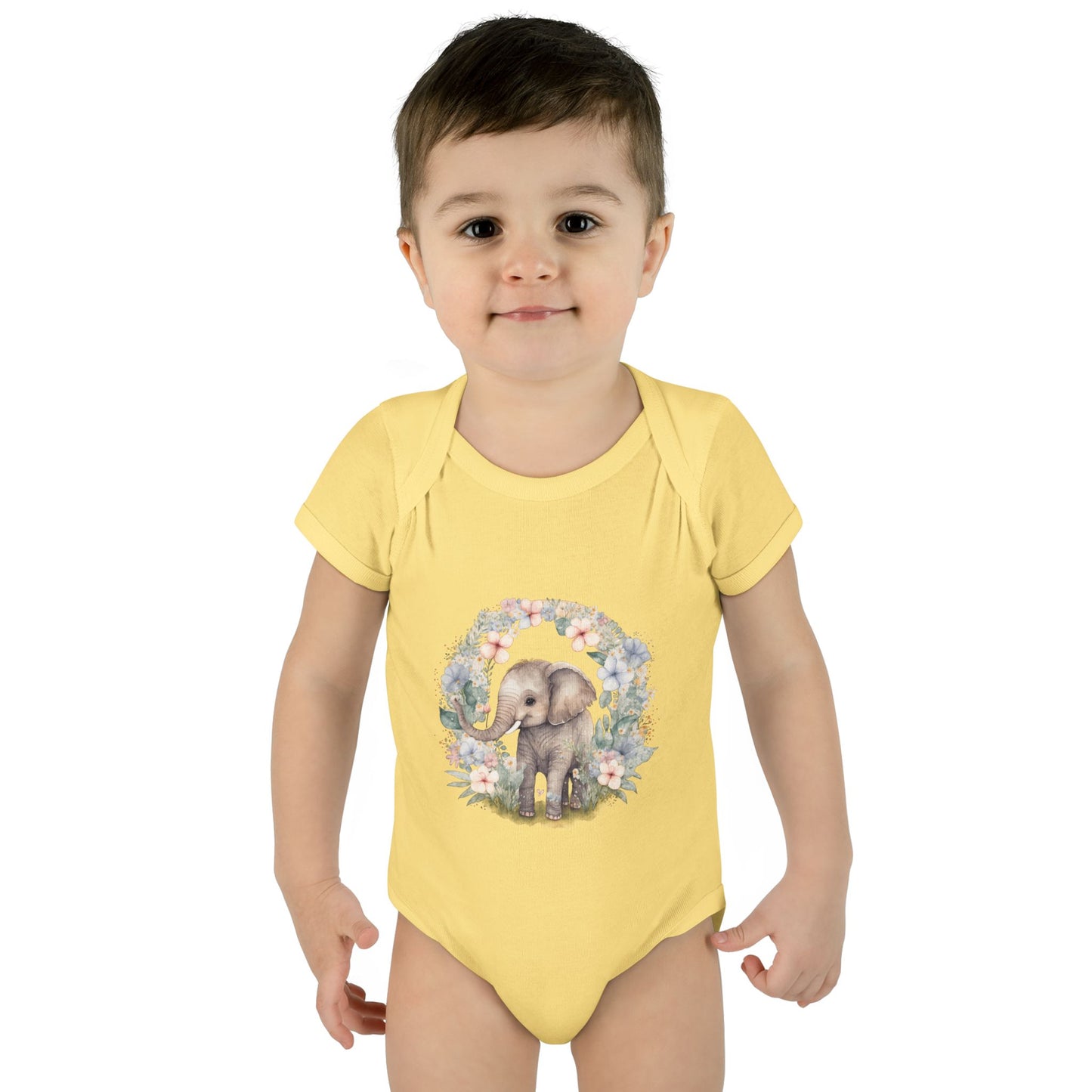 Elephant Baby Bodysuit, Cute Infant Outfit, Baby Shower Gift, Gender Neutral, Woodland Theme, Floral Design, Newborn Clothing