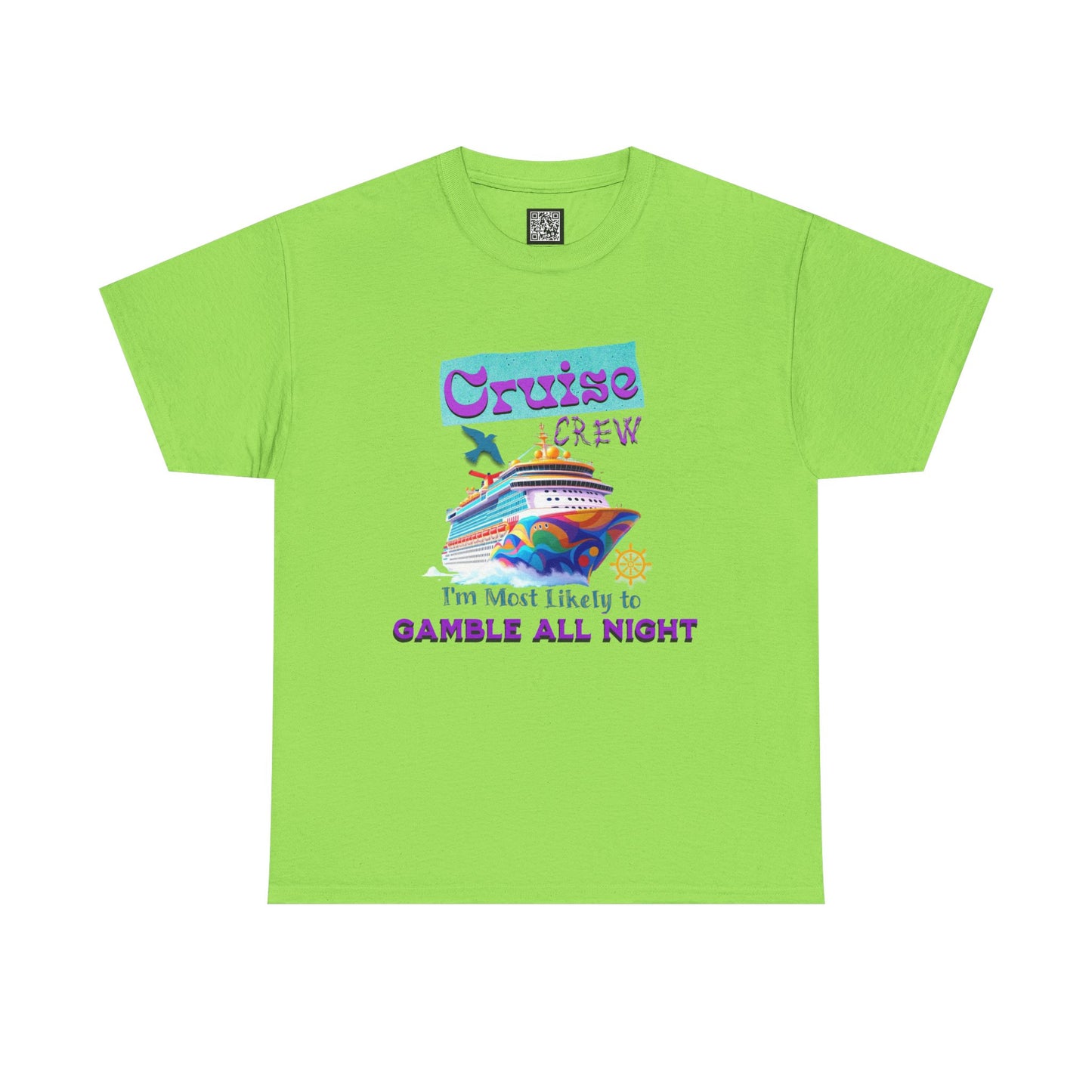 Cruise Crew Heavy Cotton Tee - Gamble All Night, Vacation Shirt, Cruise Wear, Fun Travel Outfit, Summer Party Top, Gambler's T-Shirt