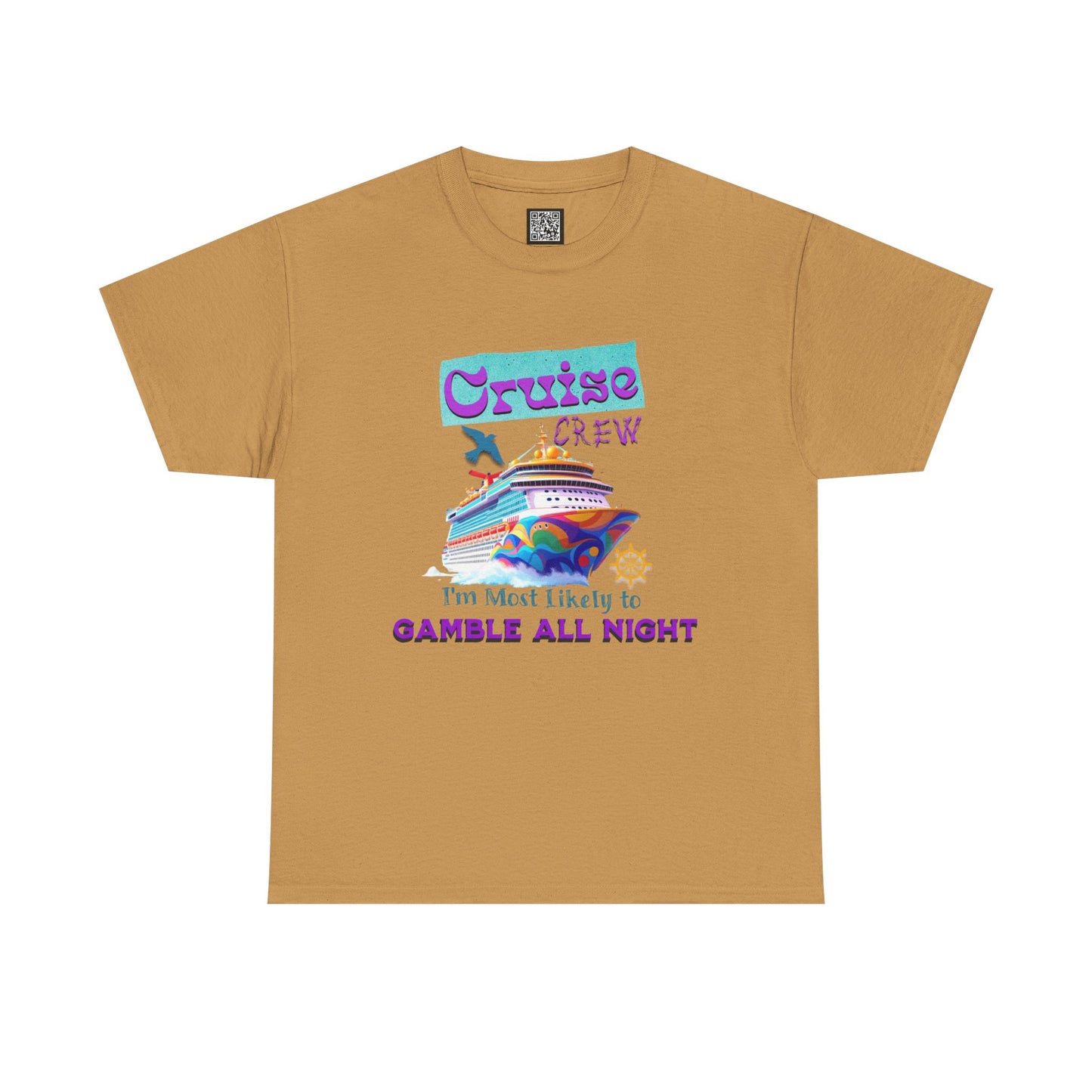 Cruise Crew Heavy Cotton Tee - Gamble All Night, Vacation Shirt, Cruise Wear, Fun Travel Outfit, Summer Party Top, Gambler's T-Shirt