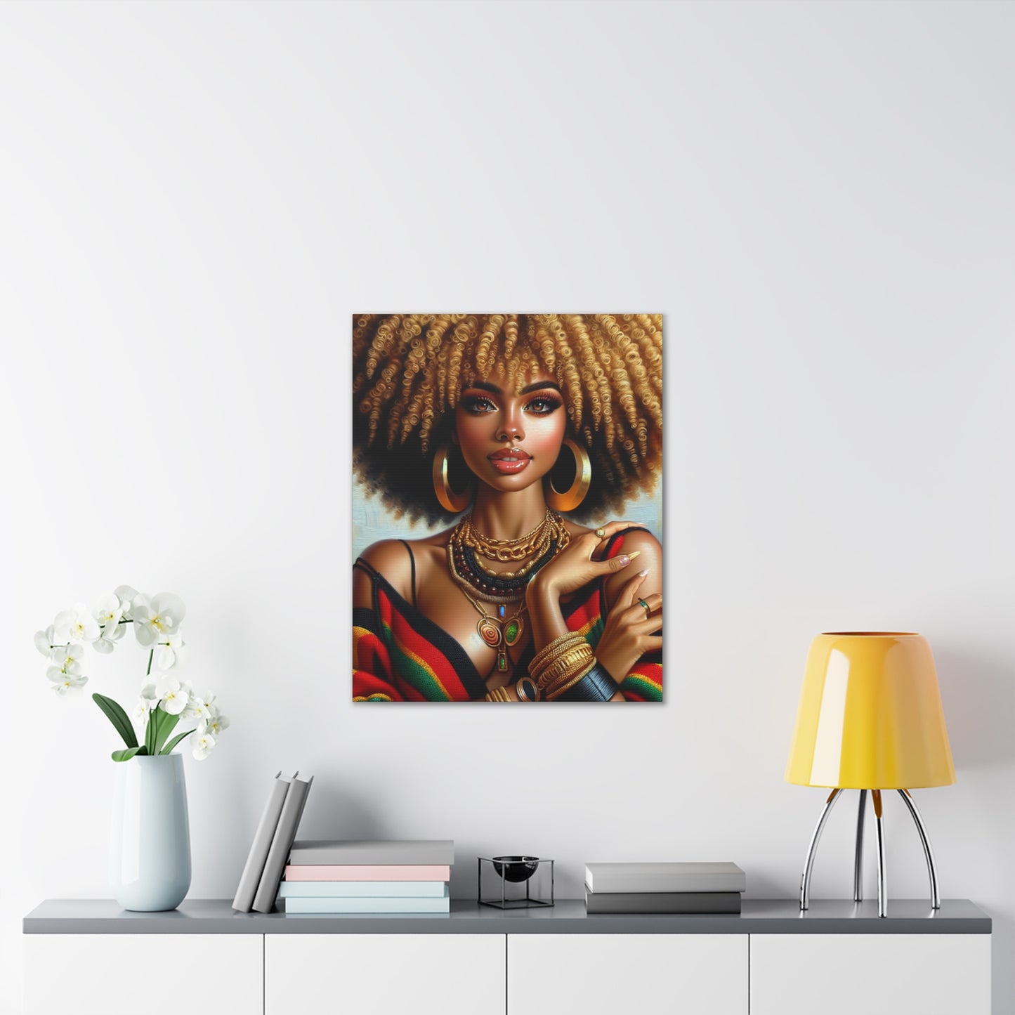 Vibrant Afrocentric Canvas Art, Fine Black Art Print, Beautiful Black Woman in Afrocentric Colors Canvas Photo,