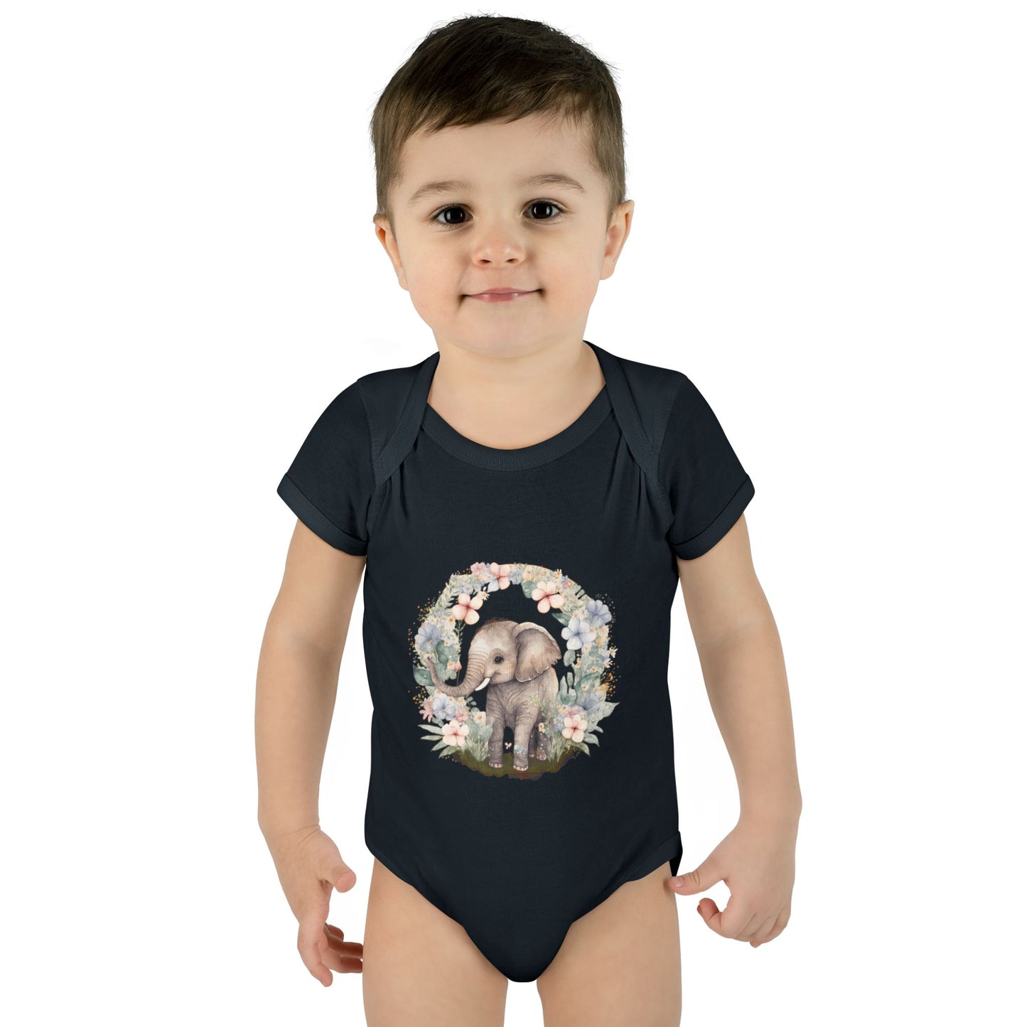 Elephant Baby Bodysuit, Cute Infant Outfit, Baby Shower Gift, Gender Neutral, Woodland Theme, Floral Design, Newborn Clothing