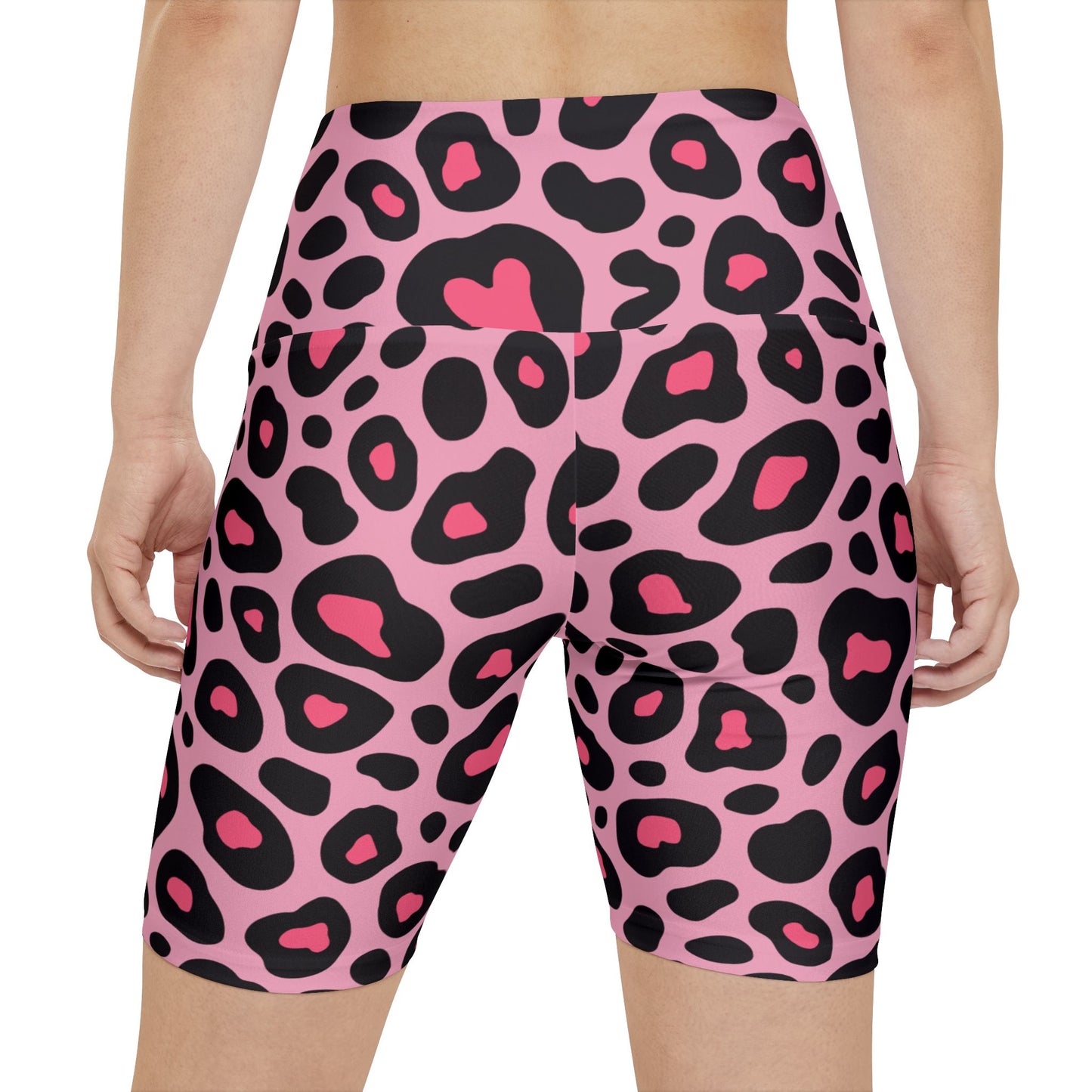 Bold Leopard Print Women's Workout Shorts - Stylish Athletic Wear, Pink and Black Leopard Print Yoga Shorts, Matching Sports Bra Sold Separately