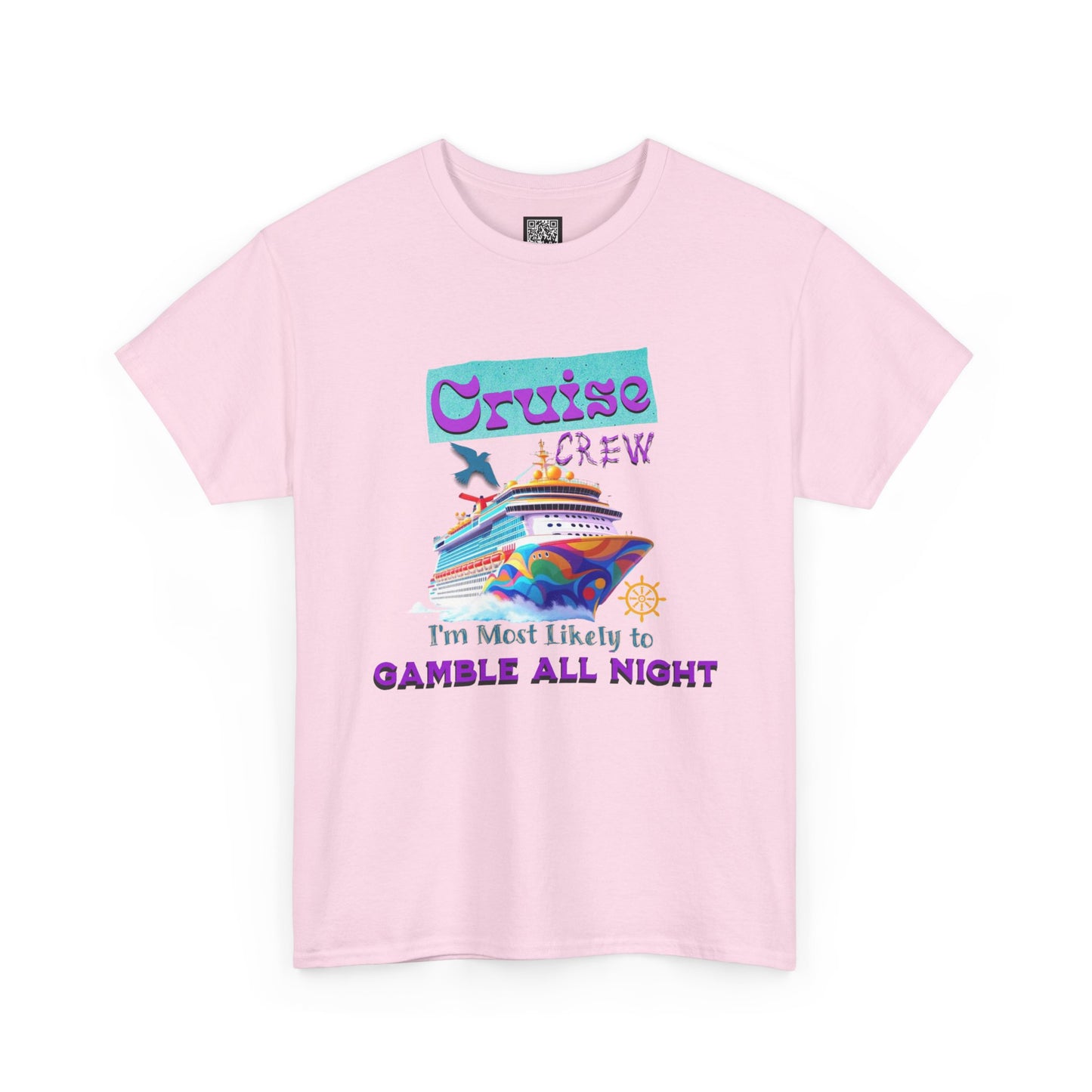 Cruise Crew Heavy Cotton Tee - Gamble All Night, Vacation Shirt, Cruise Wear, Fun Travel Outfit, Summer Party Top, Gambler's T-Shirt