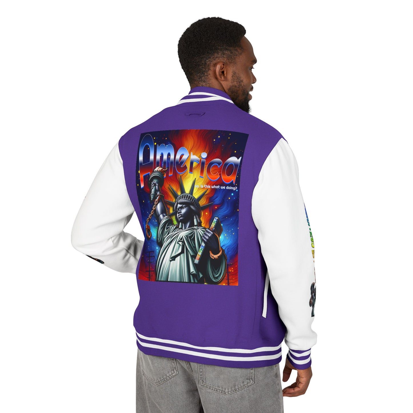 Letterman Jacket — 'America' Statue of Liberty Retro Graphic