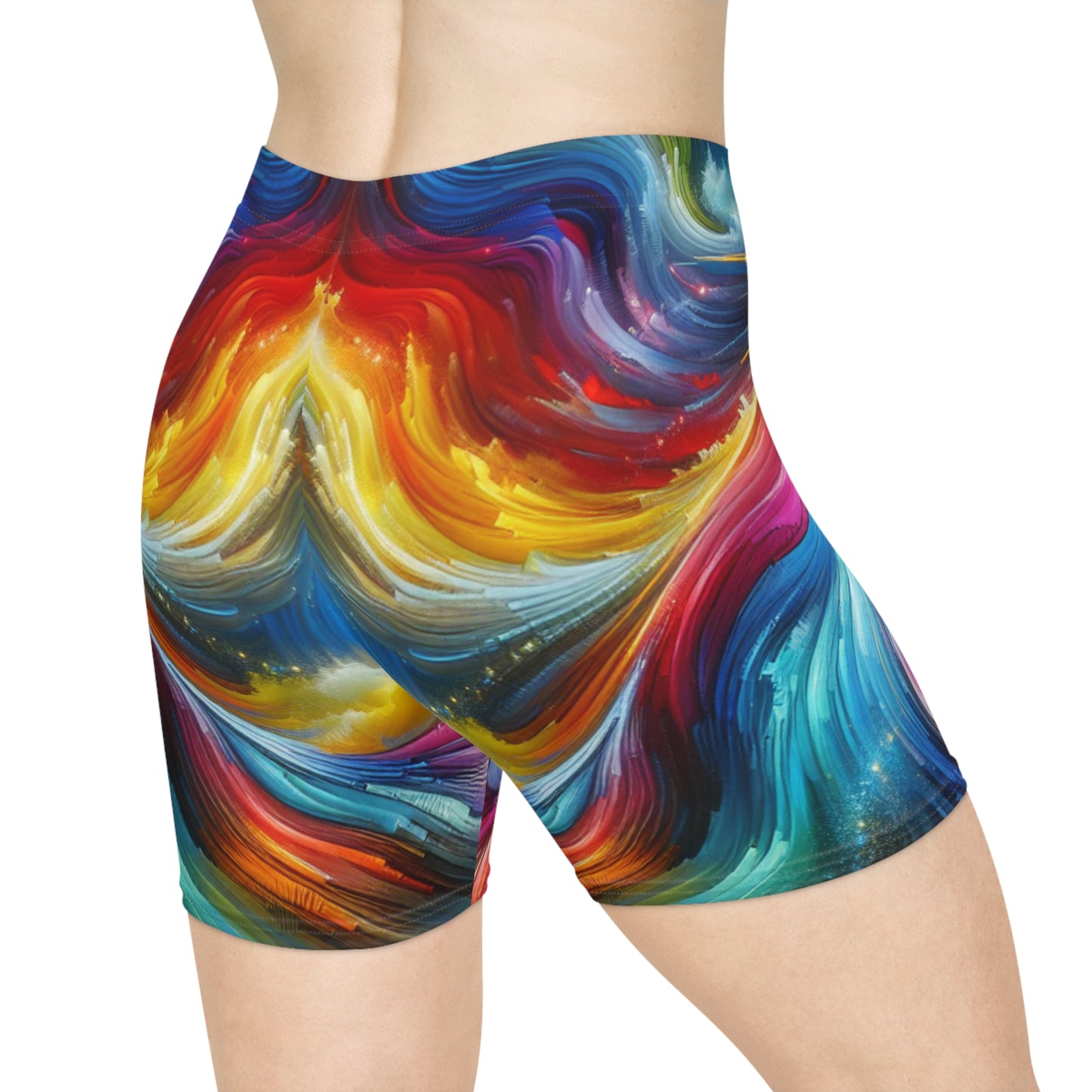 Colorful Galaxy Print Women's Biker Shorts - Abstract Swirl Design | Activewear, Fitness, Summer, Beach, Casual Wear, Beach Shorts