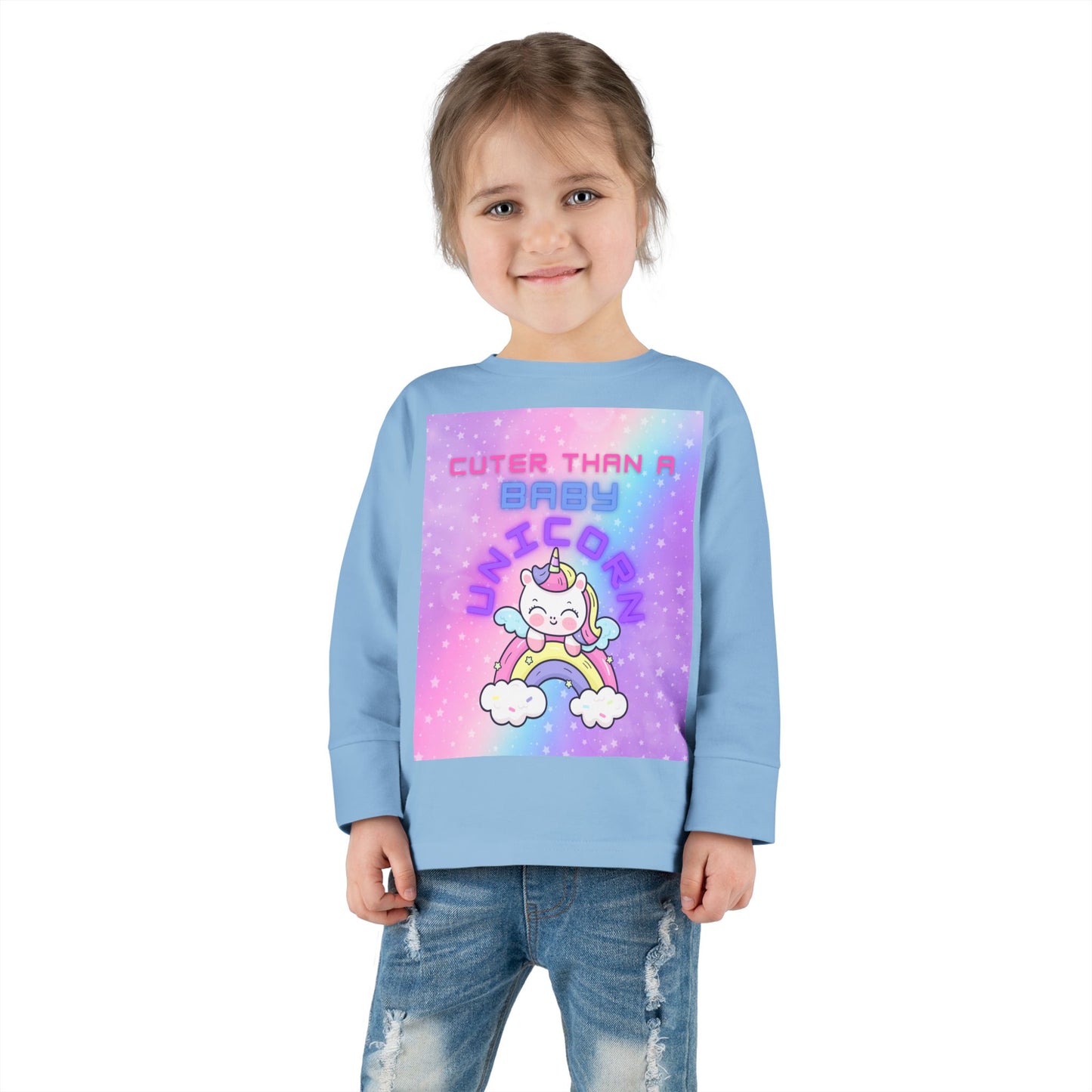 Cuter Than a Unicorn Toddler Long Sleeve Tee, Cute Birthday Gifts for Toddlers,