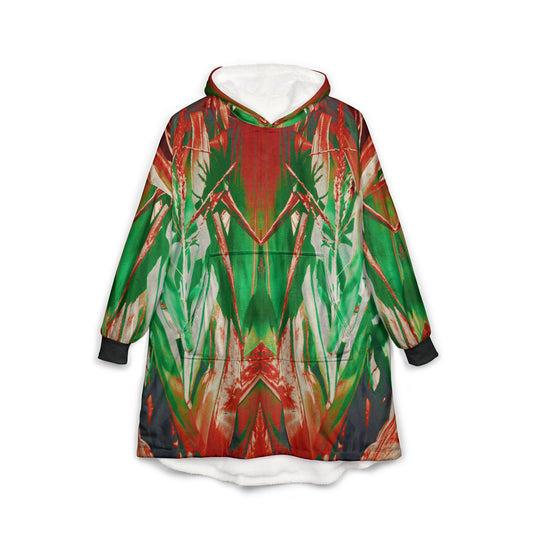 Cozy Unisex Hooded Blanket with Vibrant Green and Red Floral Design, Mother's Day Gift for Mom's and Grandma's, Soft and Comfortable