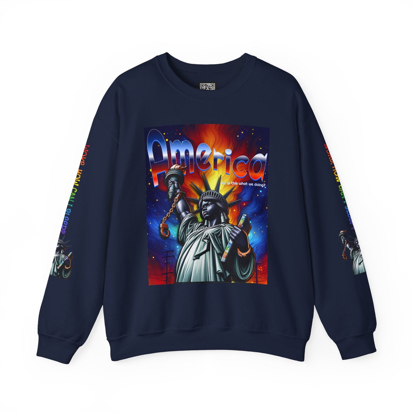 America Graphic Crewneck Sweatshirt - Juneteenth Unisex Heavy Blend™ - Casual Activist Fashion, No Kings Protest Shirt, Hands Off Protest Tee