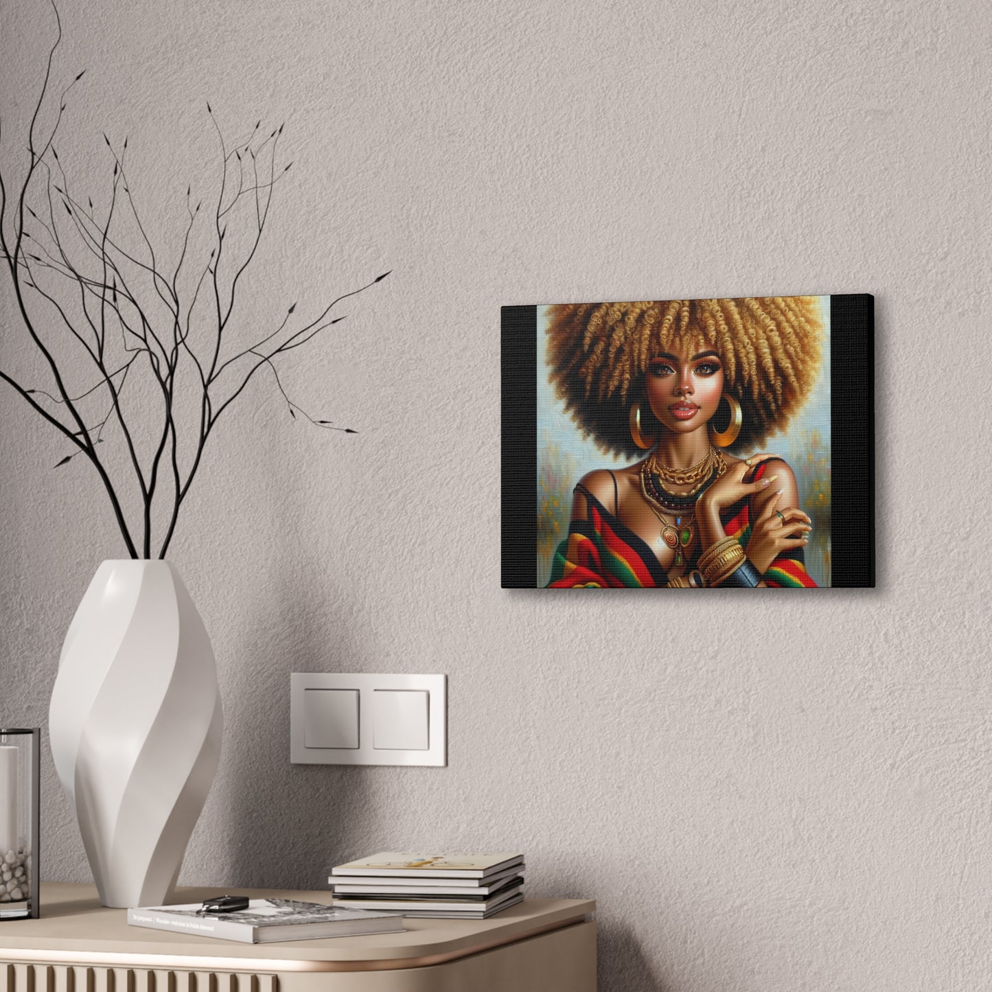 Stretched Canvas Art Print – Afrocentric Portrait, Black Woman Confidence Canvas Art in Afrocentric Colors, 92 % Women Merchandise