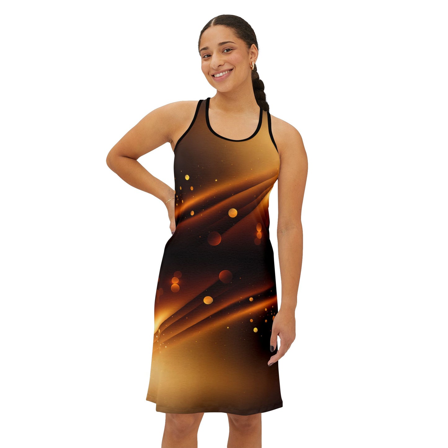 Women's Gold and Brown Print Racerback Dress, Cute Comfortable Women's T-Shirt Dress, From Casual to Corporate T-Shirt Dress