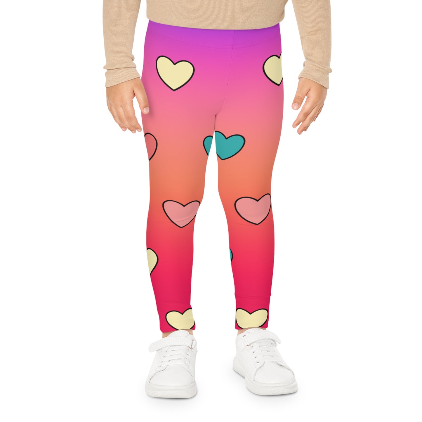 Colorful Heart Kids Leggings, Stylish & Fun Leggings for Active Play, Cute Girls Heart Print Leggings,