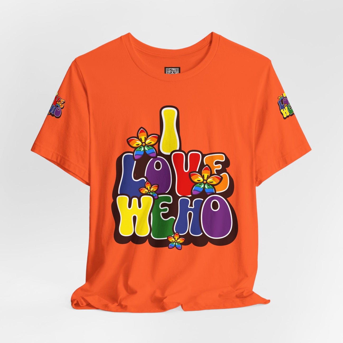 Colorful LGBTQ+ Love Short Sleeve Tee, Pride T-Shirt, I Love WeHo, Pride Festival Merchandise, Gift for Friends, Unisex Graphic Tee