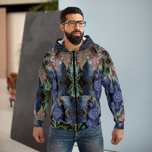 Psychedelic Floral Pattern Zip Hoodie — Bohemian Kaleidoscope Hoodie