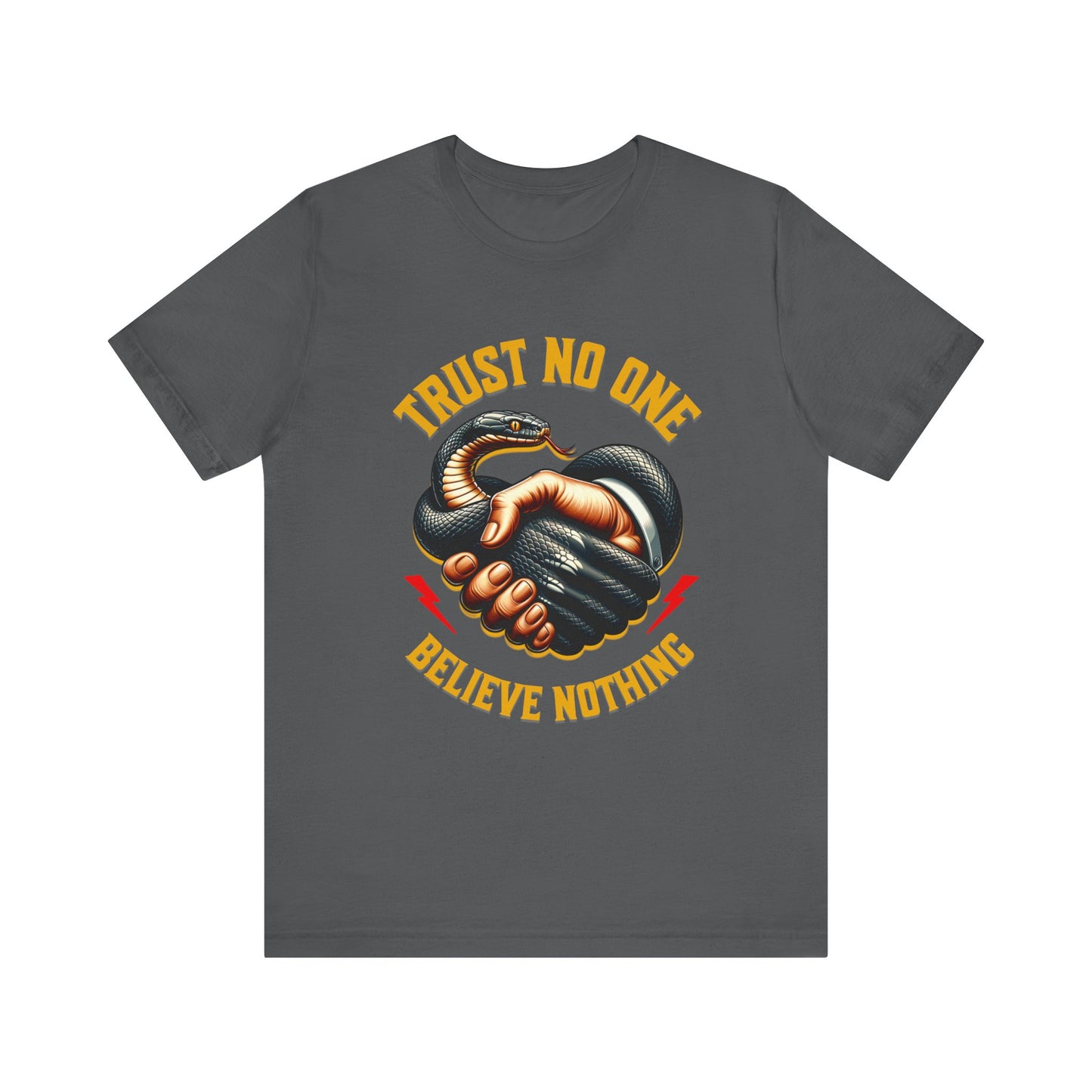 Trust No One, Bold Snake Handshake Design, Unisex Democracy T-Shirts, Goth Snake Image Shirt, Snake Image Shirt for Snake Lovers