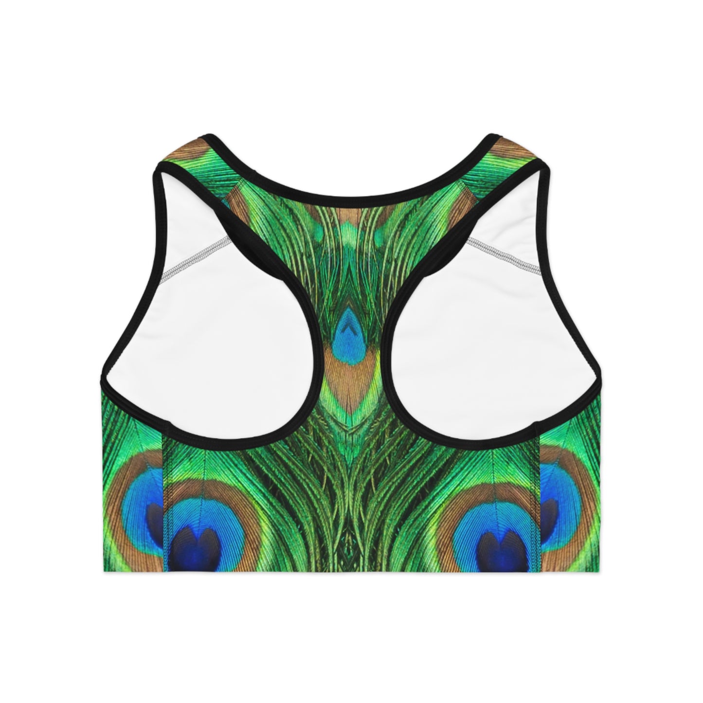 Vibrant Peacock Feather Sports Bra - Stylish Activewear for Fitness Enthusiasts, Matching Yoga Pants Sold Separately, Peacock Lover Merch