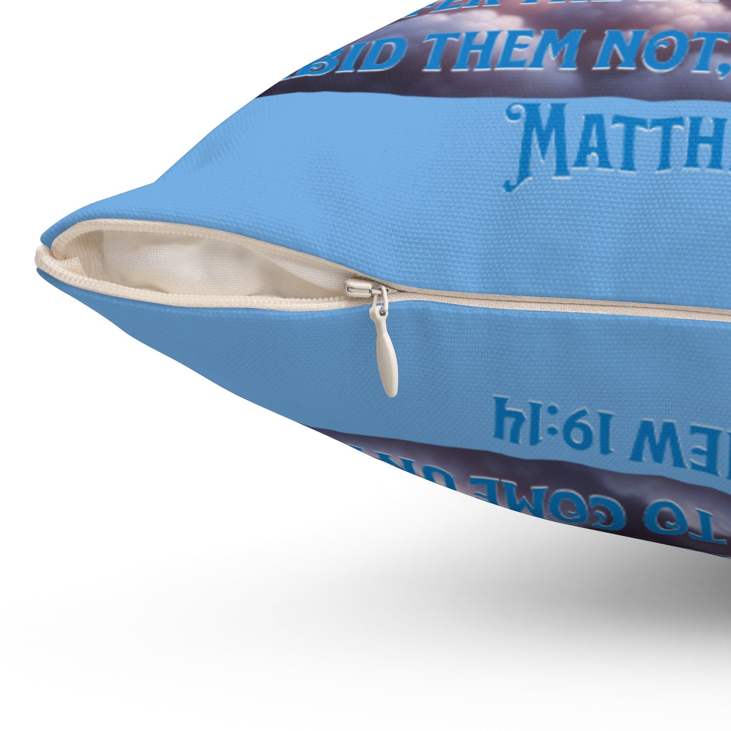 Inspirational Baby Angel Pillow, 'Suffer the Little Children' Matthew 19:14, Baby Shower Gift for Infant Boy and Girl, Baby Blue Pillow for a Gift