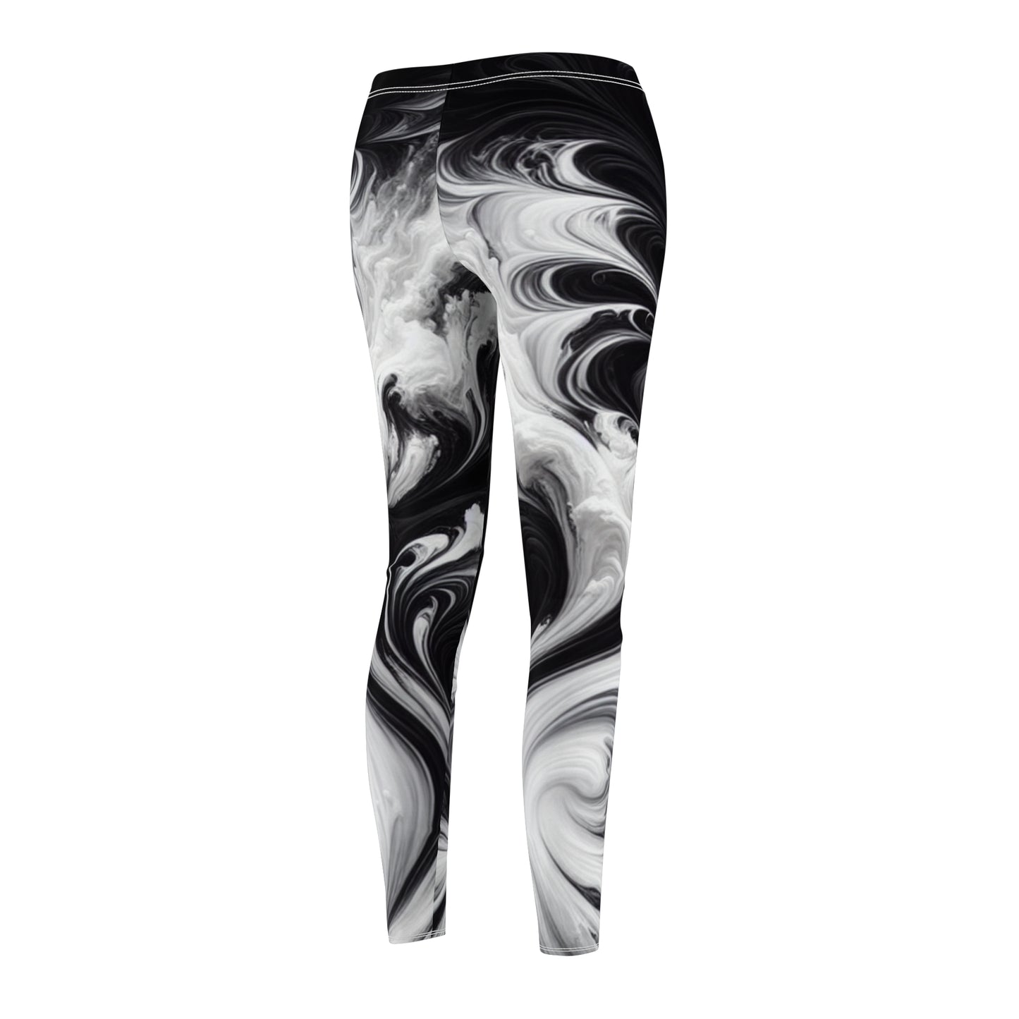 Women's Swirl Print Leggings, Trendy Activewear, Stylish Yoga Pants, Comfortable Workout Tights, Gift for Her, Casual workout Apparel, Black and white yoga pants.