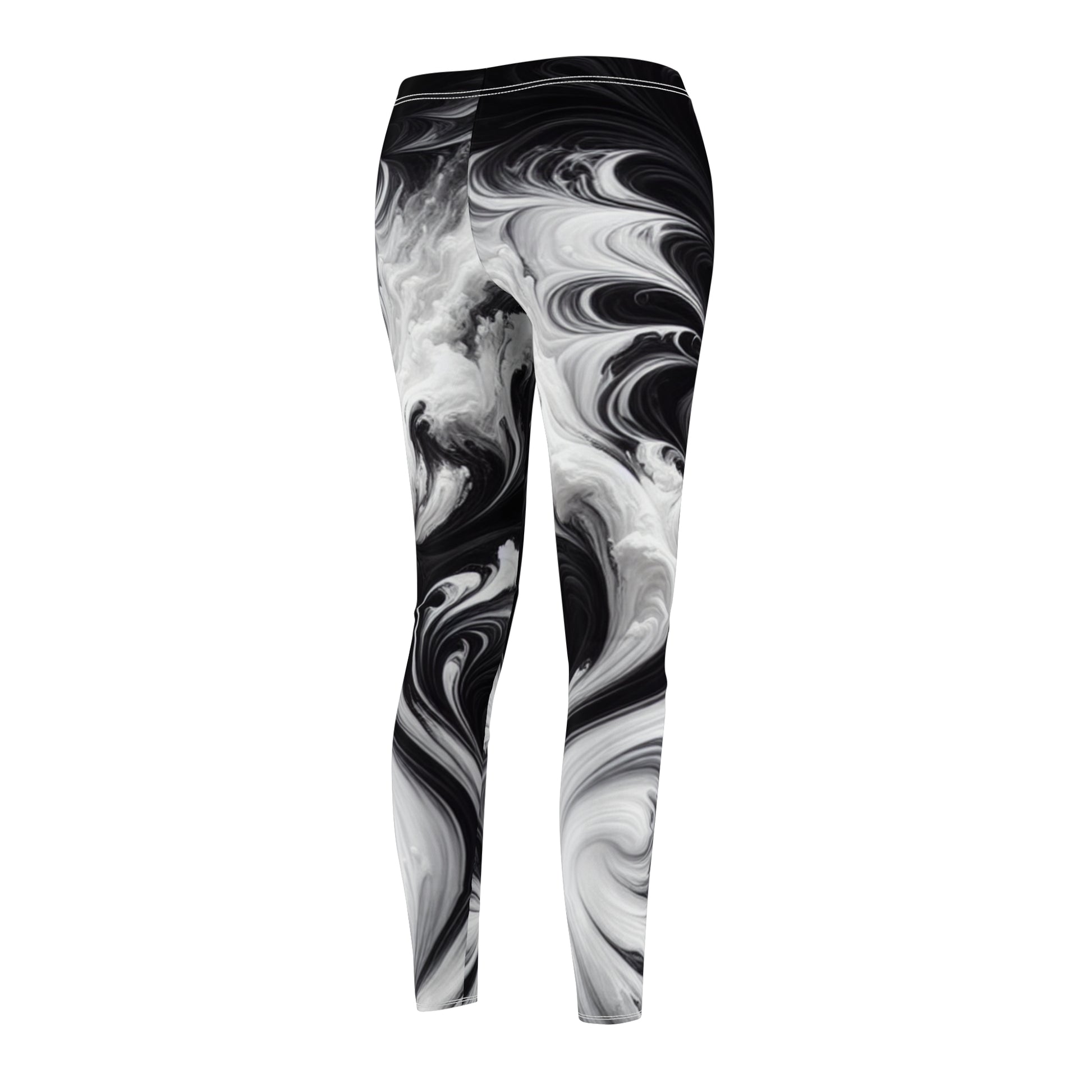 Women's Swirl Print Leggings, Trendy Activewear, Stylish Yoga Pants, Comfortable Workout Tights, Gift for Her, Casual workout Apparel, Black and white yoga pants.