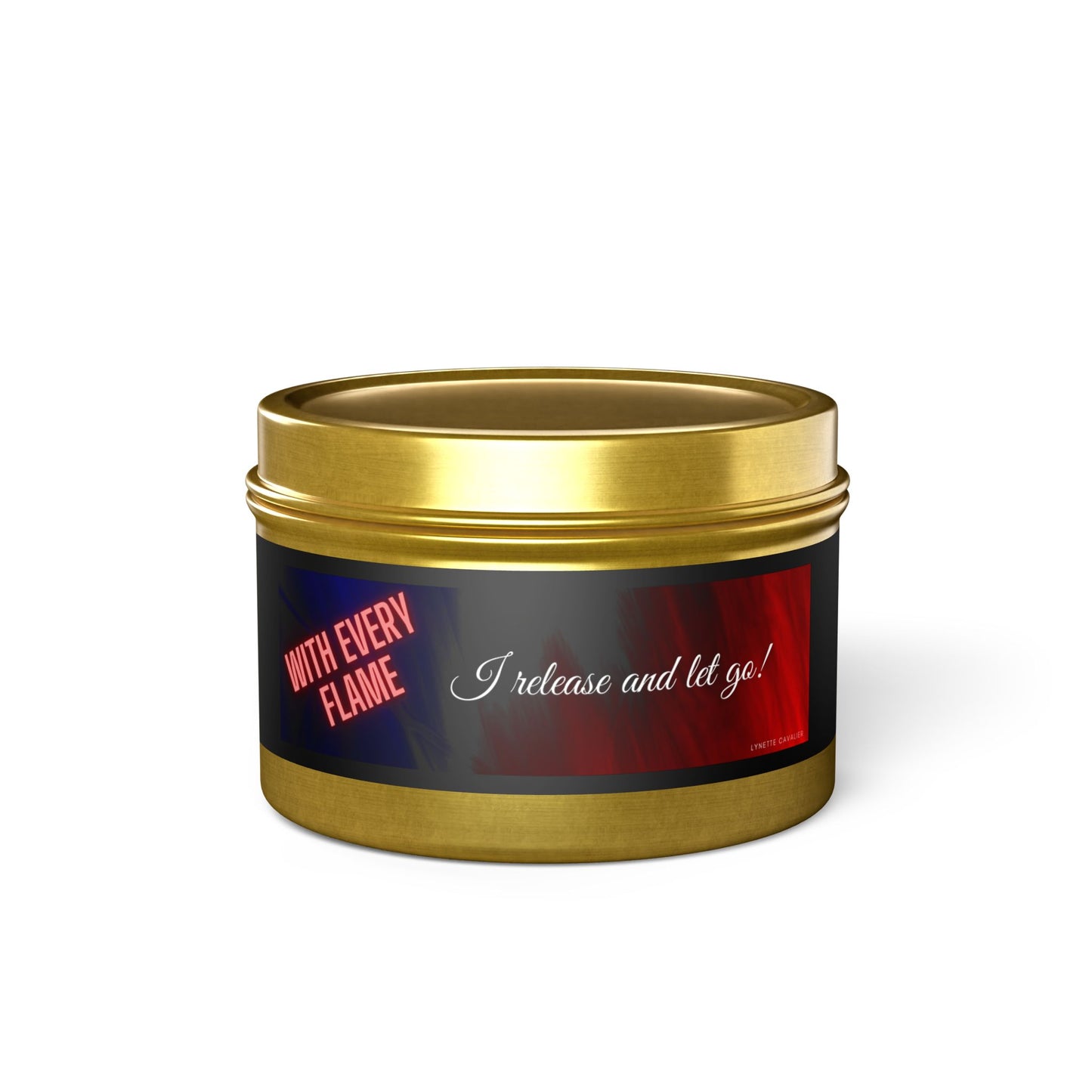 Lynette Cavalier's Tin Candles, Captivating aromas: Evergreen, Fresh Coffee, Mango Coconut, Spa Retreat, Vanilla Bean, Tin Colors: Gold, Silver, Black