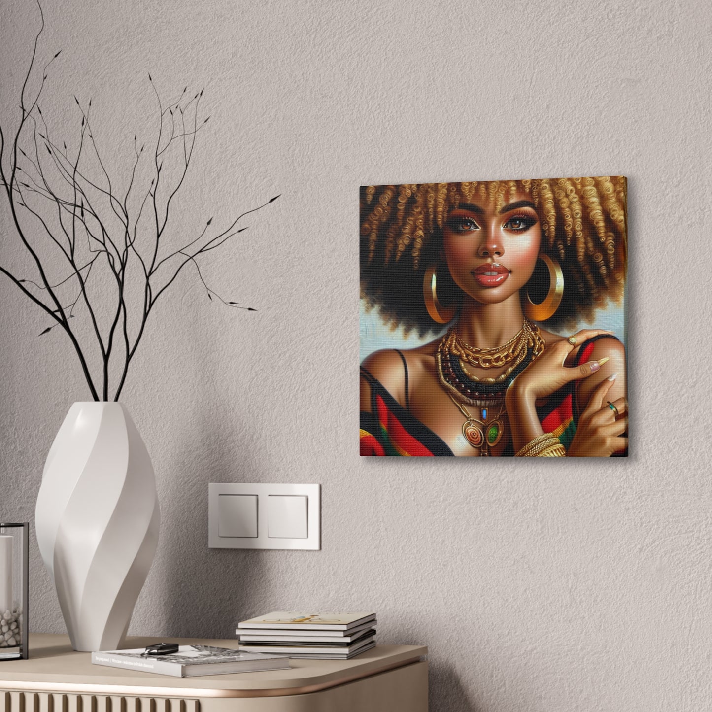 Vibrant Afrocentric Canvas Art, Fine Black Art Print, Beautiful Black Woman in Afrocentric Colors Canvas Photo,
