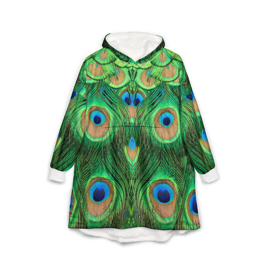 Cozy Peacock Print Hooded Blanket - Vibrant Peacock Print for Relaxation, Perfect Mother's Day Gift, Oversized Hooded Blanket