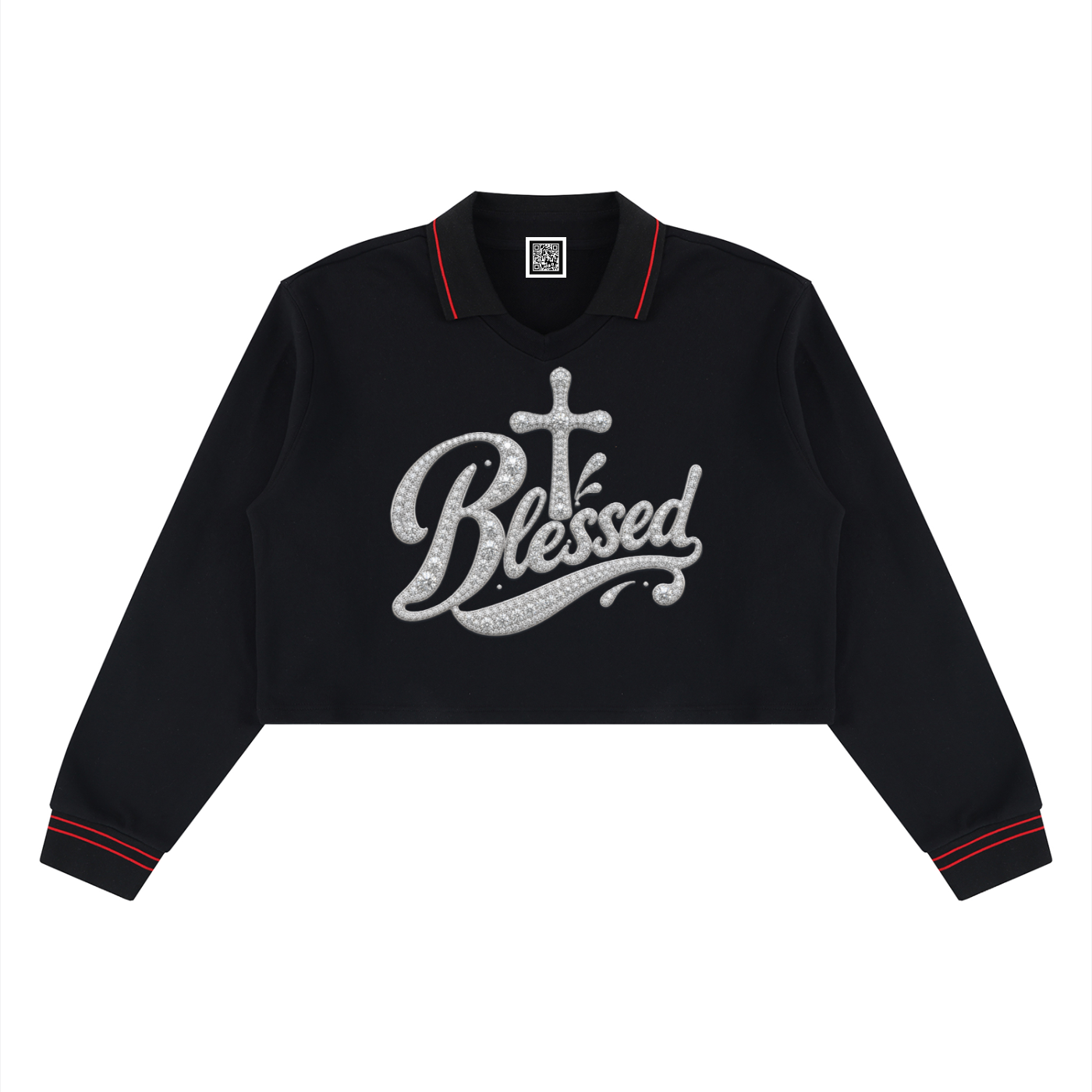 Women's Blessed Crop Collared Sweatshirt – Long Sleeve Cotton Top