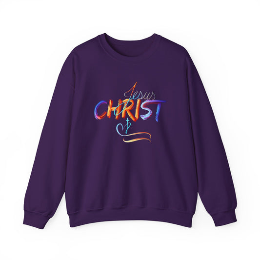 Jesus Christ – Faith & Light Crewneck Sweatshirt, Christian Apparel, Bold Christian Graphics, Christian Gifts, Faith-Based Art, Gospel Merchandise