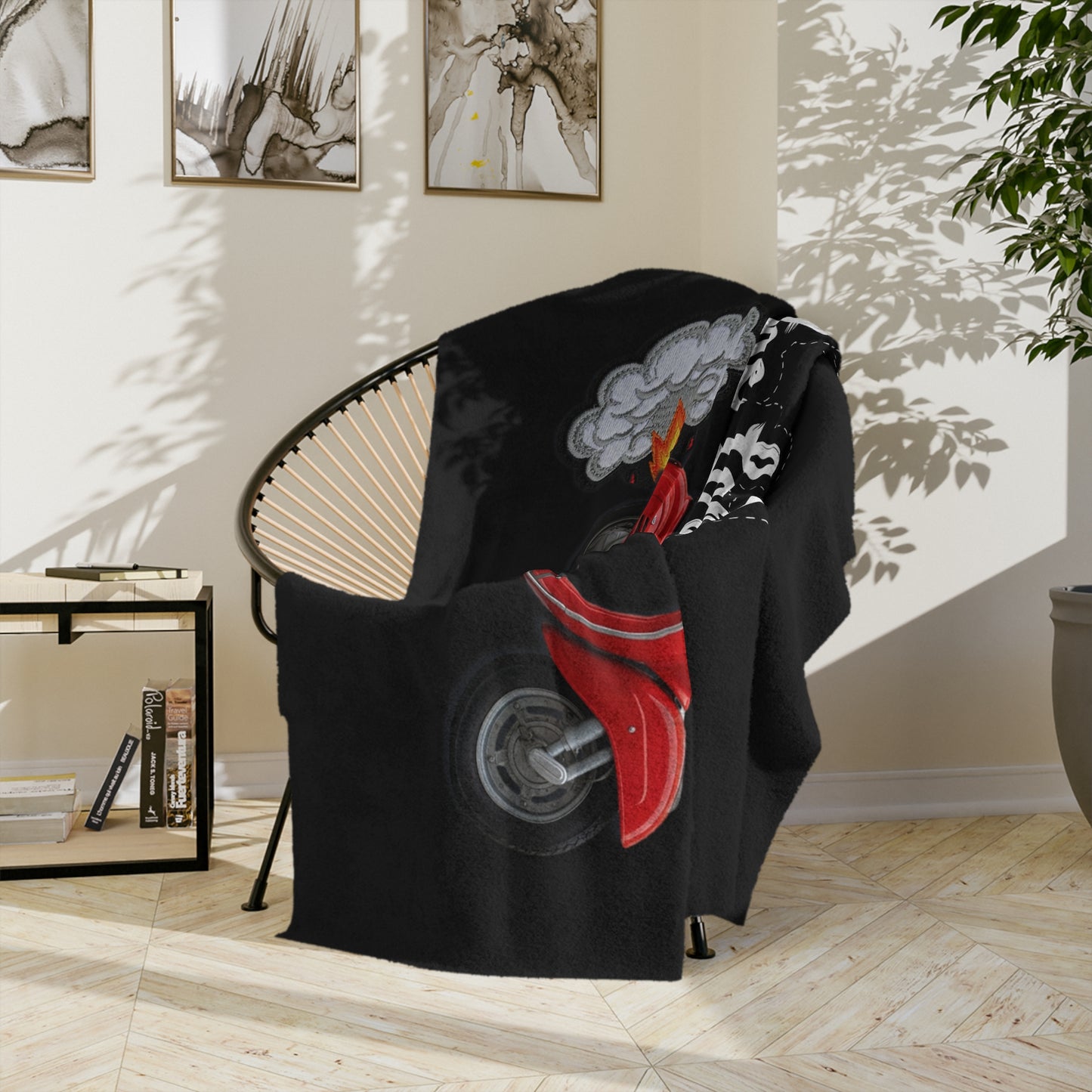 Custom Off to Praise the Lord Velveteen Microfiber Blanket — Christian Dog on Red Scooter