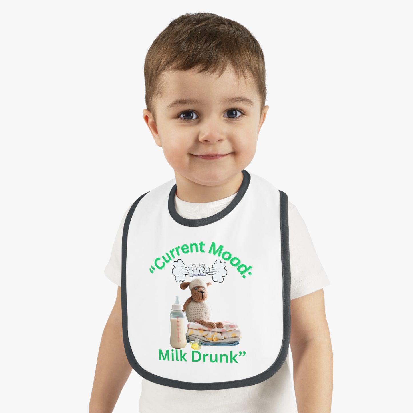 Current Mood, "Milk Drunk Baby Jersey Bib" Cute Baby Bib for Infants and Toddlers,