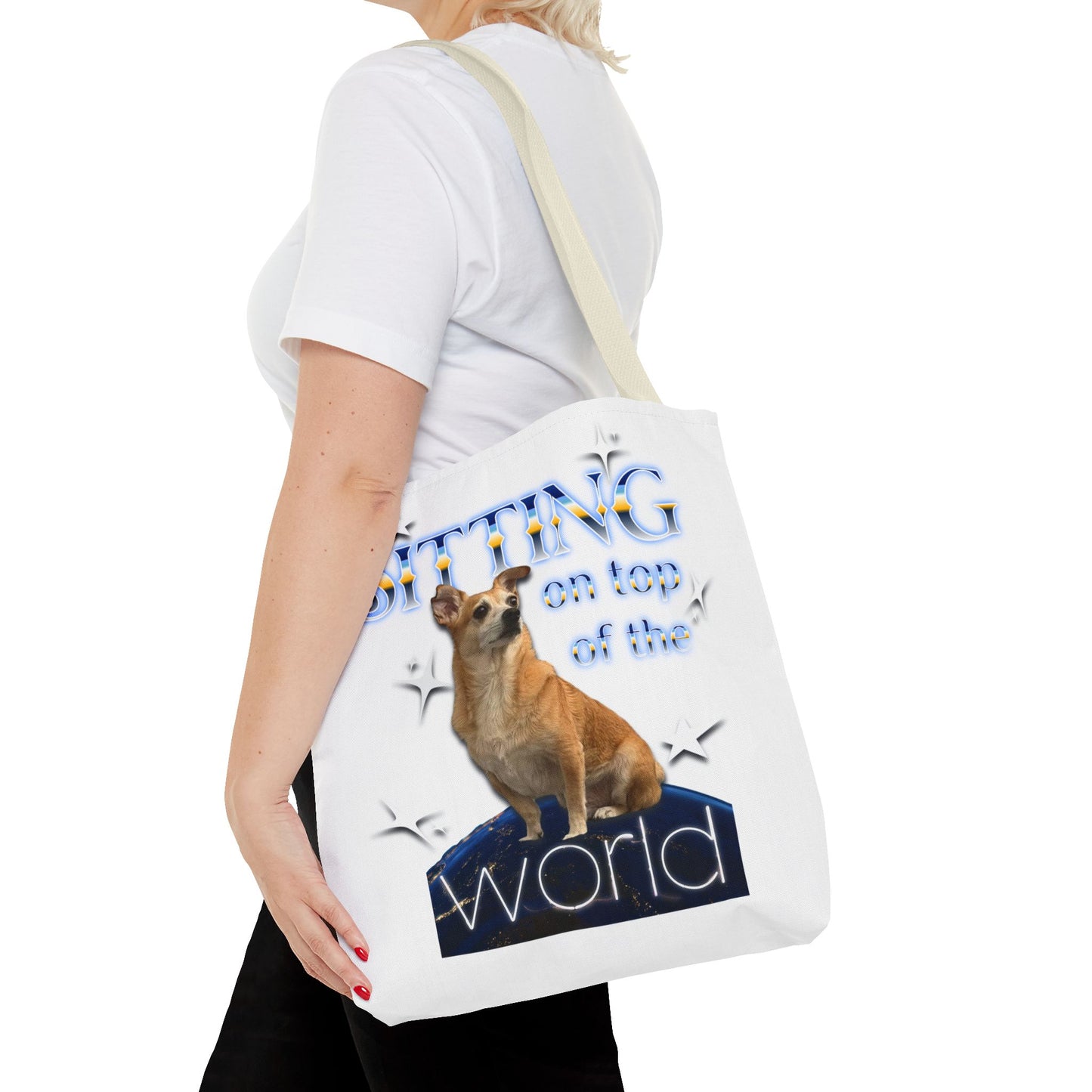 Personalized Tote Bag — "Sitting on Top of the World" Corgi Tote