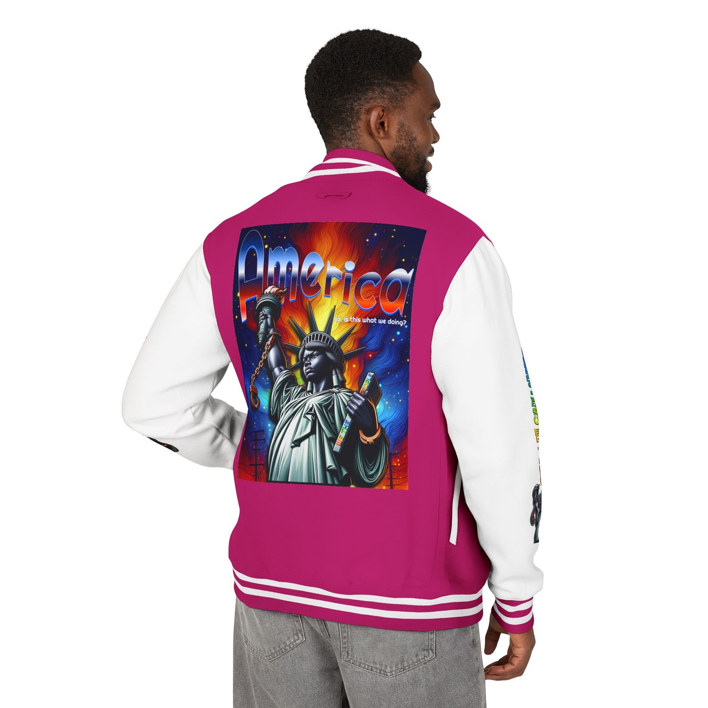 Letterman Jacket — 'America' Statue of Liberty Retro Graphic