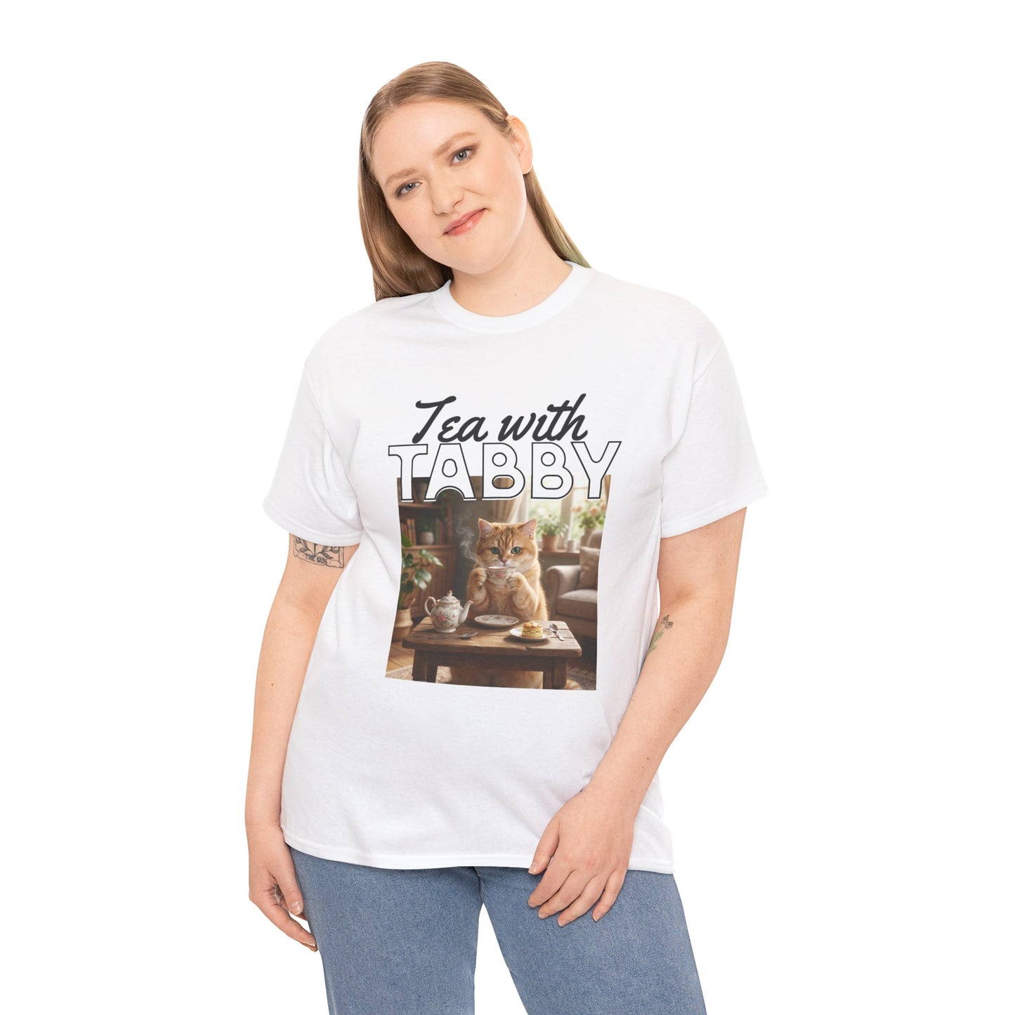 Personalized Tea with Tabby T-Shirt — Custom Cozy Cat Graphic Tee