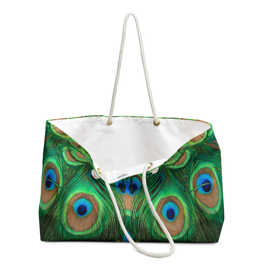 Vibrant Peacock Weekender Bag - Eco-Friendly Travel Tote, Perfect for Weekend Getaways, Beach, or Gym
