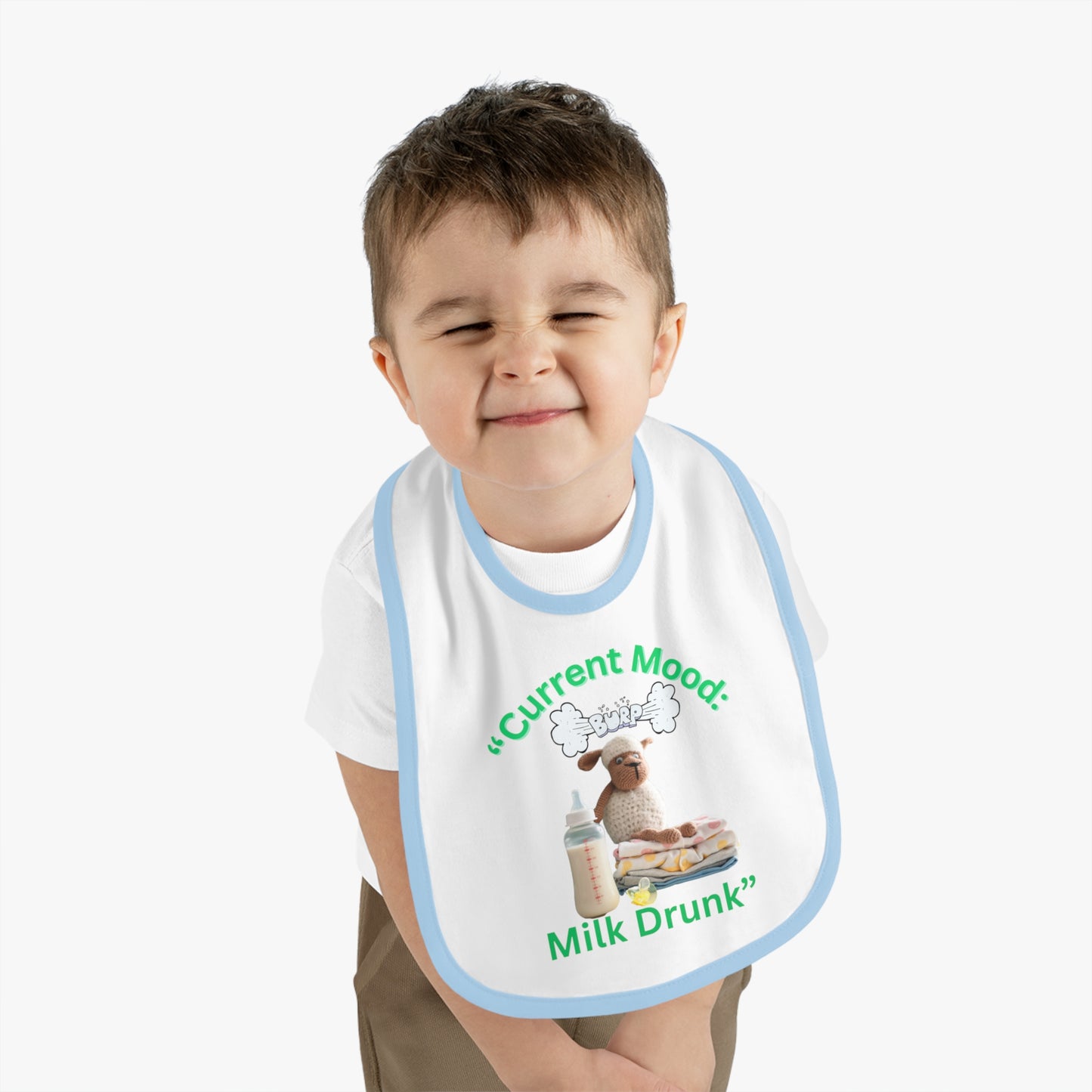 Current Mood, "Milk Drunk Baby Jersey Bib" Cute Baby Bib for Infants and Toddlers,