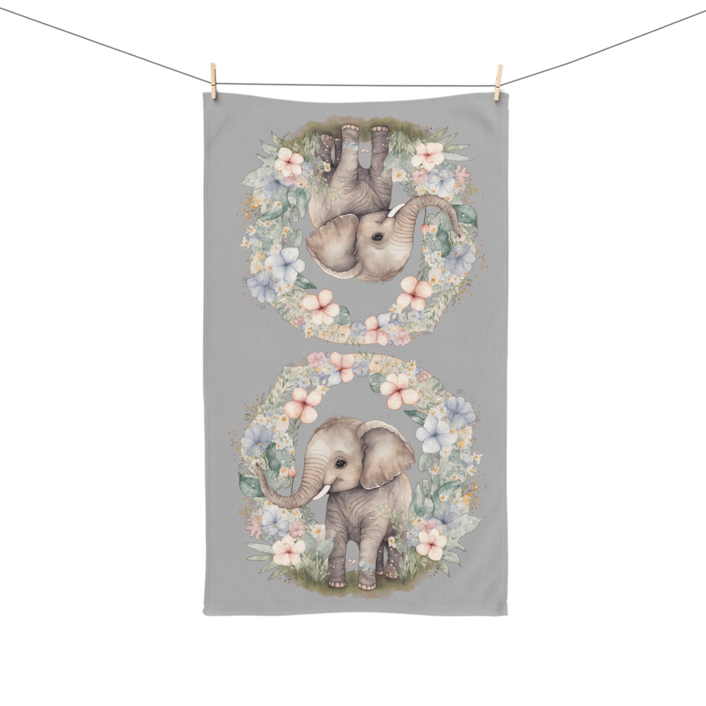 Cute Elephant Hand Towel, Elephant Themed Nursery Decor, Elephant Baby Shower Gift, Floral Bathroom Towel, Child's Room Accessory