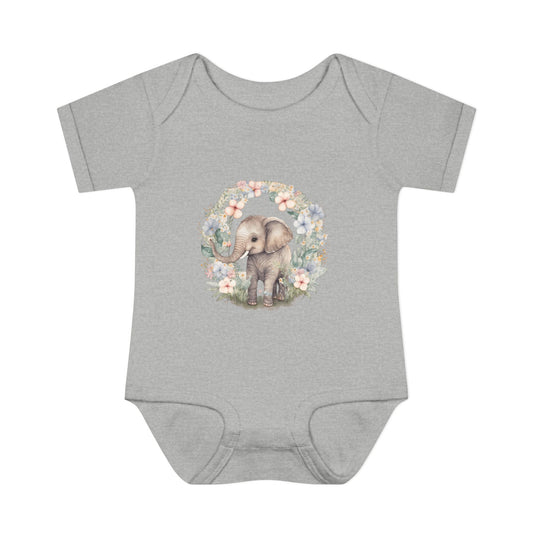 Elephant Baby Bodysuit, Cute Infant Outfit, Baby Shower Gift, Gender Neutral, Woodland Theme, Floral Design, Newborn Clothing