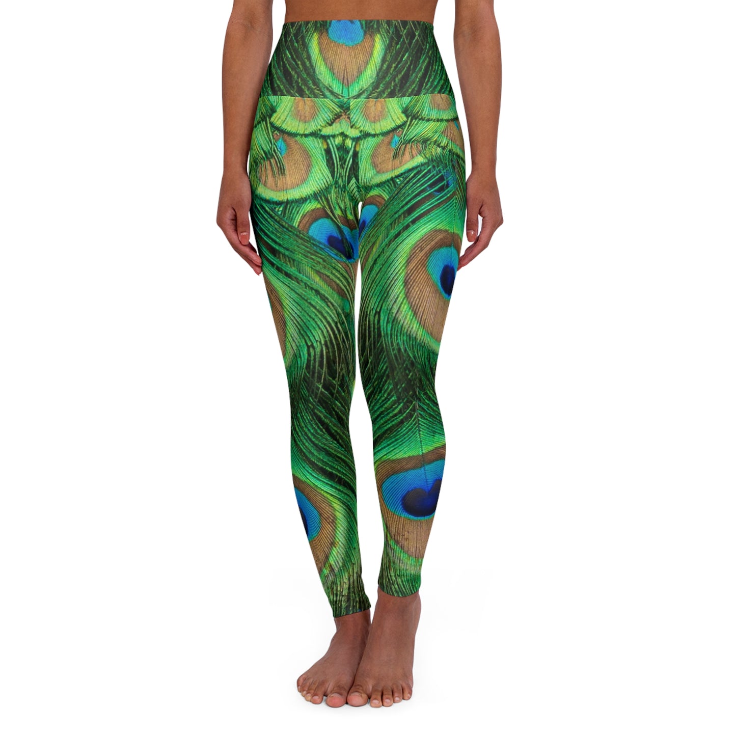 Peacock Print High Waisted Yoga Leggings, Stylish Activewear for Fitness & Leisure, Cute Women's Activewear, Peacock Lovers Merch,