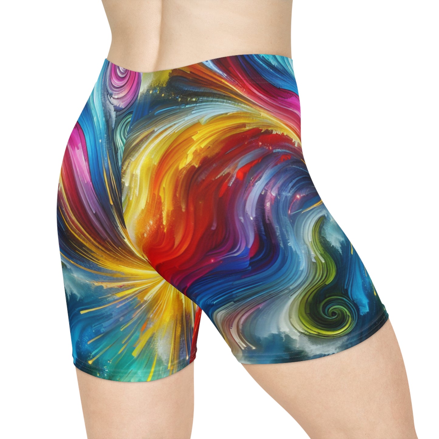 Colorful Women's Cosmic Biker Shorts - High Waist Fun Activewear, Stylish Fitness Summer Vibes, Festival Fashion, Trendy Athleisure Shorts