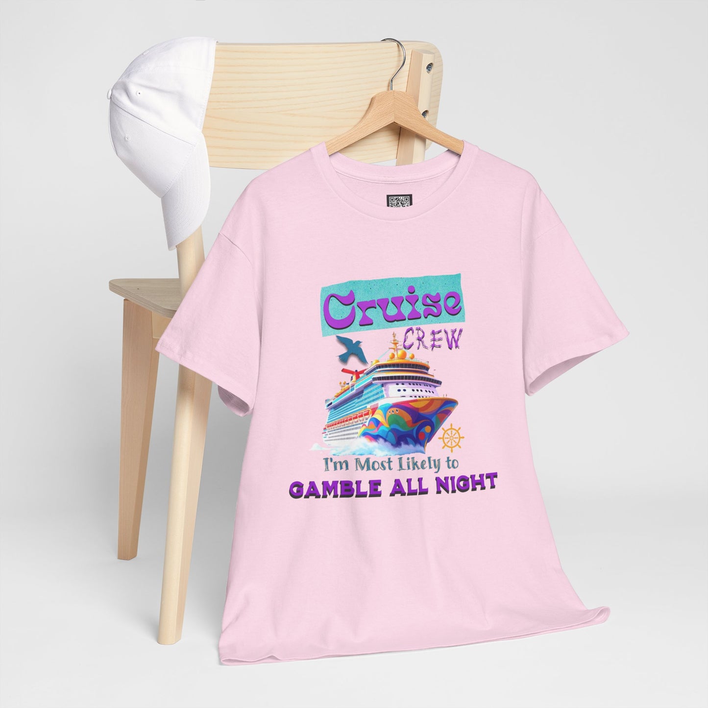 Cruise Crew Heavy Cotton Tee - Gamble All Night, Vacation Shirt, Cruise Wear, Fun Travel Outfit, Summer Party Top, Gambler's T-Shirt