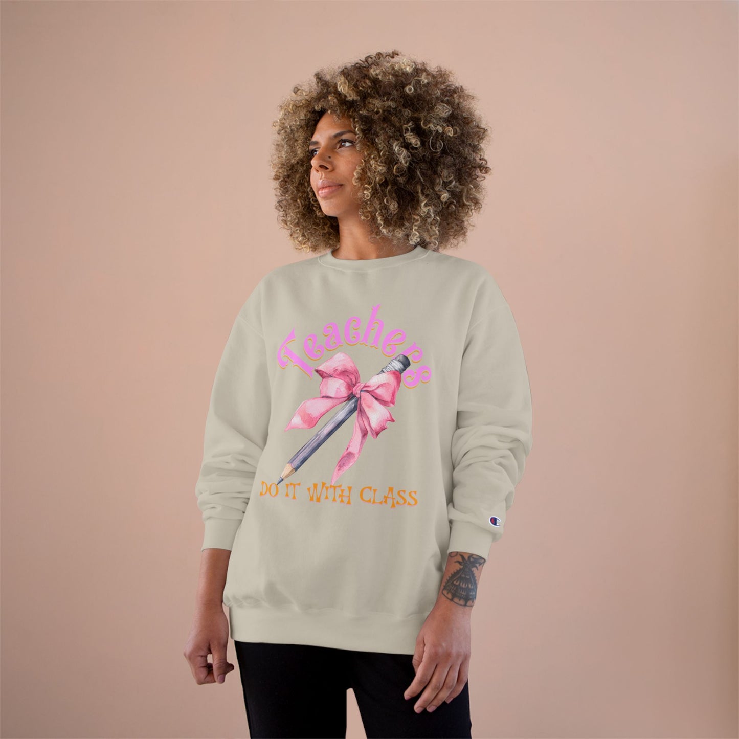 Champion Teachers Do It with Class Sweatshirt, Gift for Teachers, Coquette Bow School Apparel, Cute Teacher Appreciation Gift, Classroom Attire