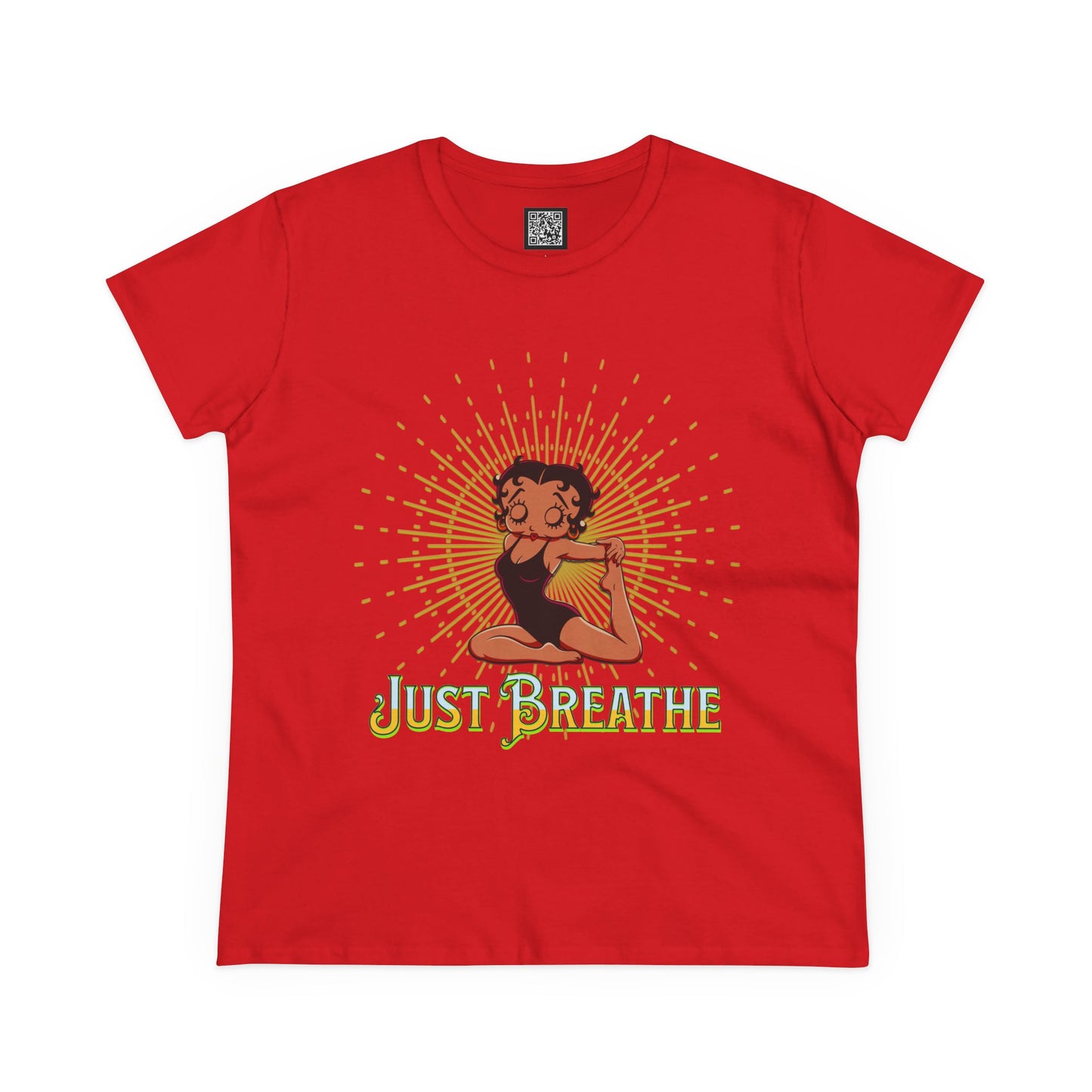 Just Breathe Betty Boop Women's Yoga Tee - Midweight Cotton Shirt for Relaxation and Mindfulness, Betty Boop Just Breathe T-Shirts