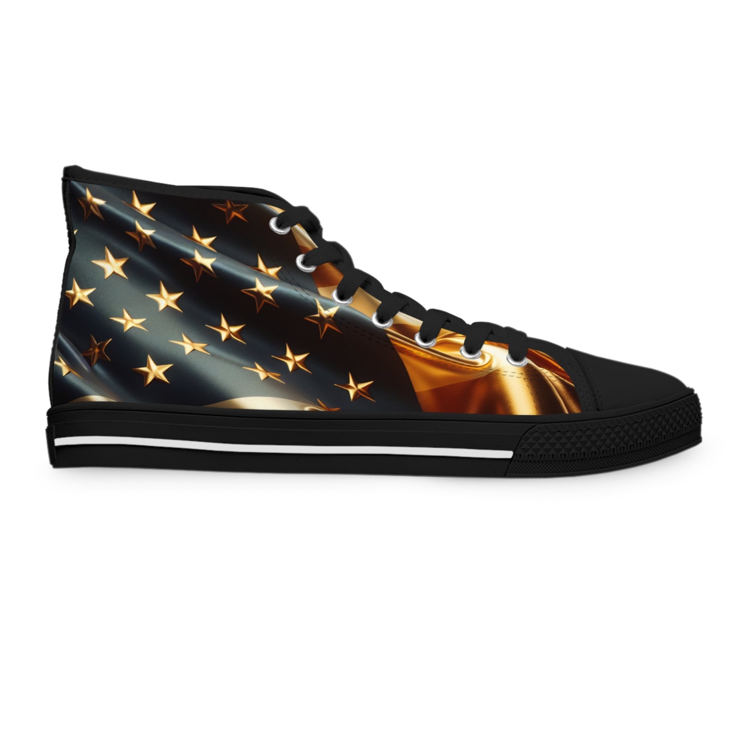 Patriotic High-Top Sneakers, Stylish Sneakers for Women, Gold Americana Footwear, Women Festival Shoes, Perfect for Summer Events
