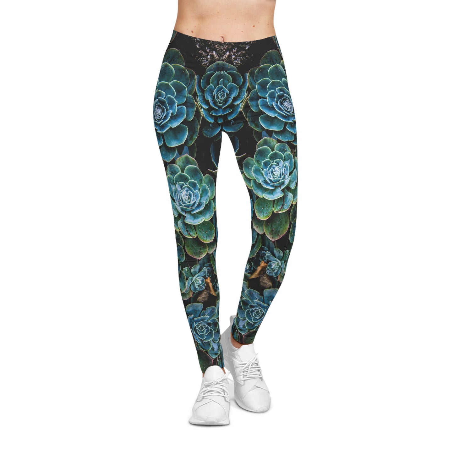 Succulent Print Women's Leggings — Botanical Green AOP Yoga Pants