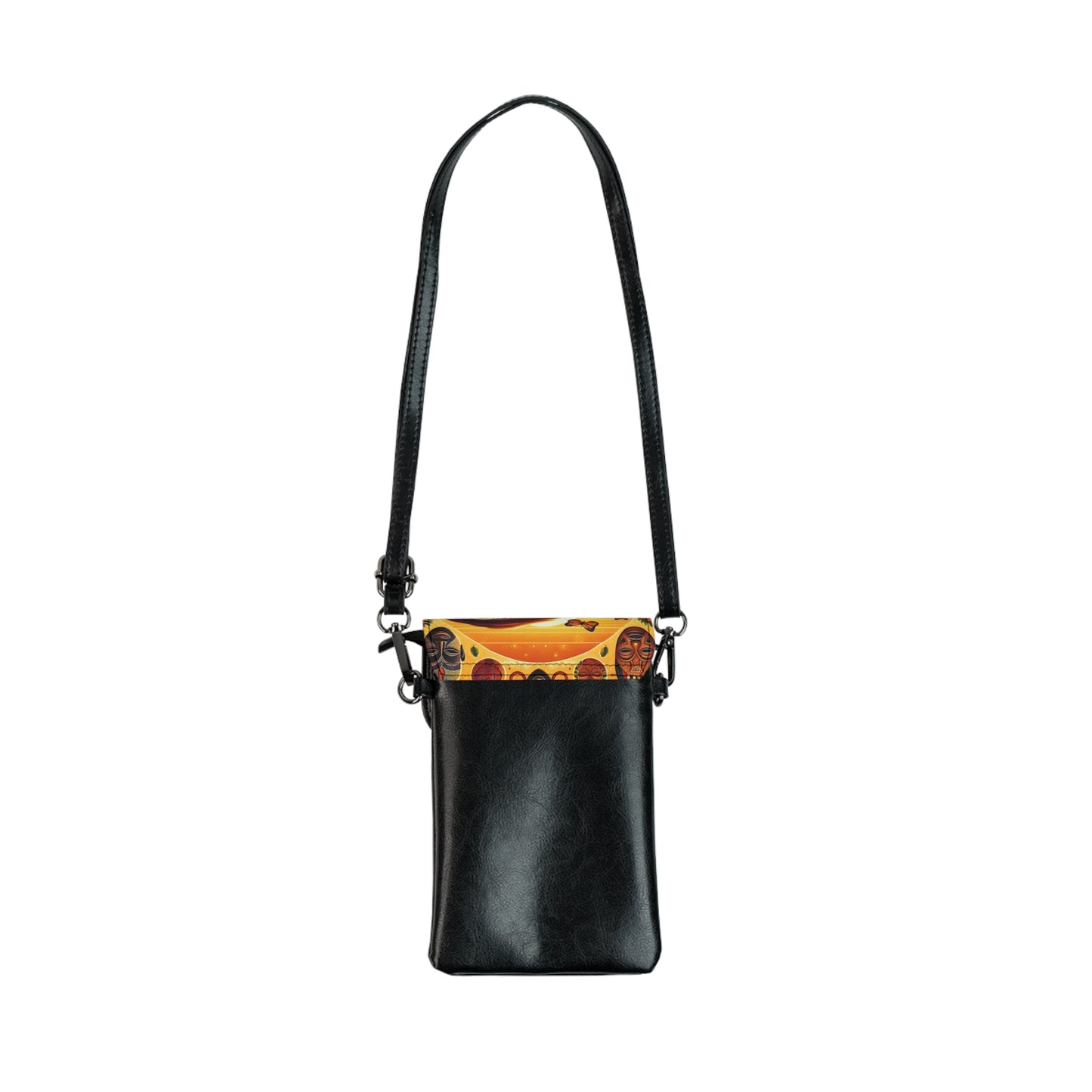 Afrocentric Print Small Cell Phone Wallet, Cross-Body Bag, Faux Leather Bag