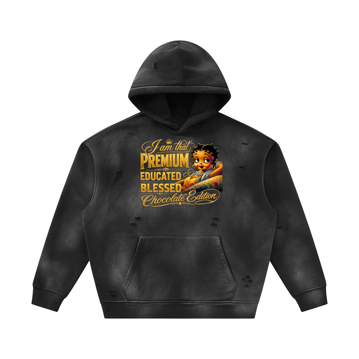 Women's Melanin Betty Boop Sunfade Frayed Fleece Hoodie – Vintage Washed