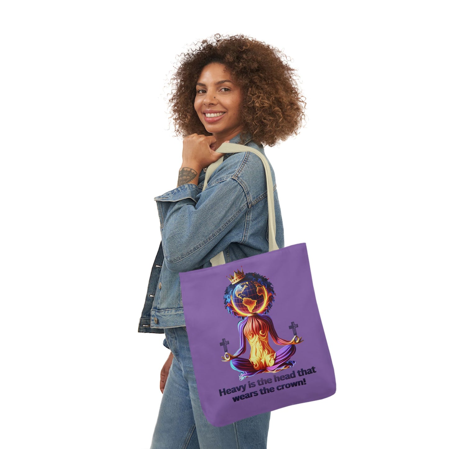 "Heavy is the Head" Canvas Tote Bag, 5-Color Straps, Purple Tote Bag for Women, Purple Inspirational Tote Bag for Women, Tote Bag Gift for Women