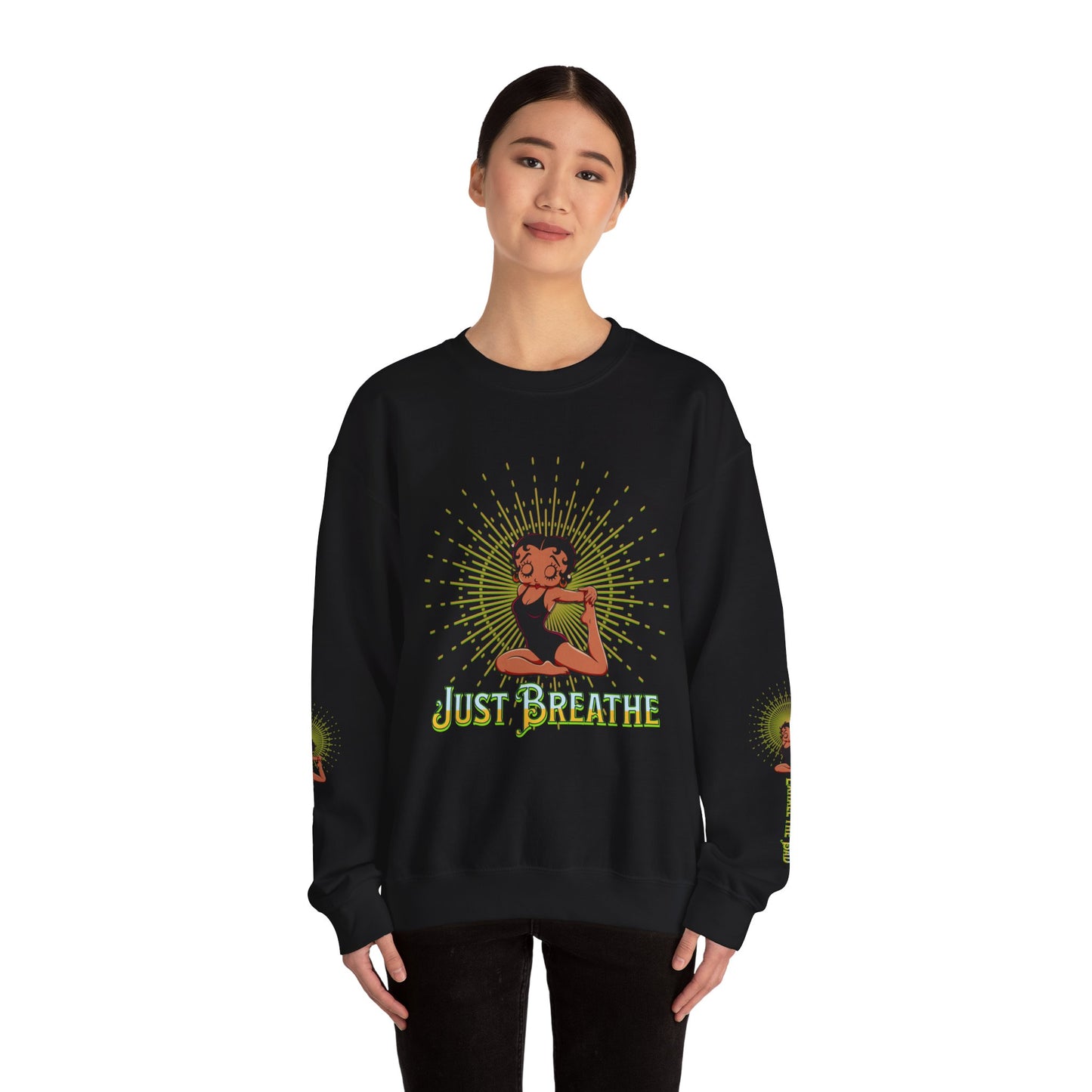 Just Breathe Crewneck Yoga Inspired Sweatshirt, Betty Boop Yoga Sweatshirt, Betty Boop Activewear Shirt,