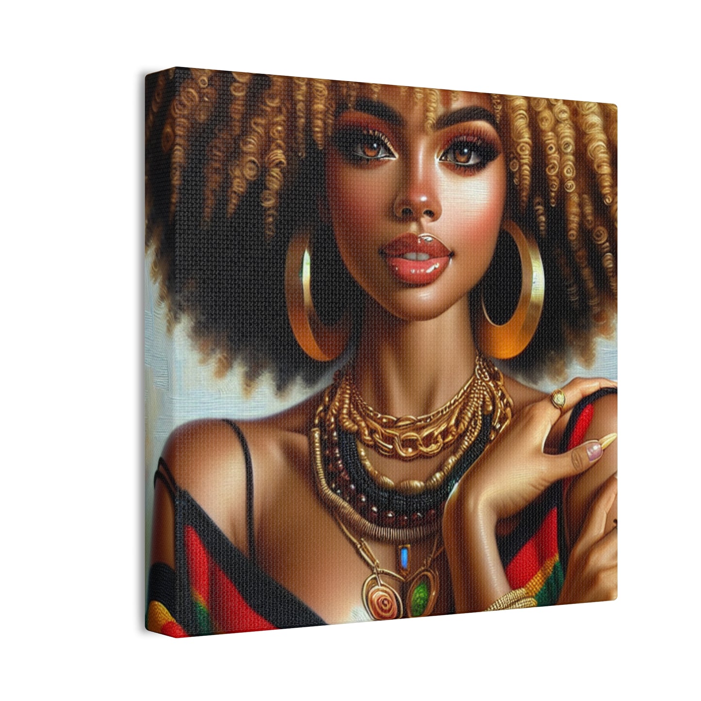Vibrant Afrocentric Canvas Art, Fine Black Art Print, Beautiful Black Woman in Afrocentric Colors Canvas Photo,
